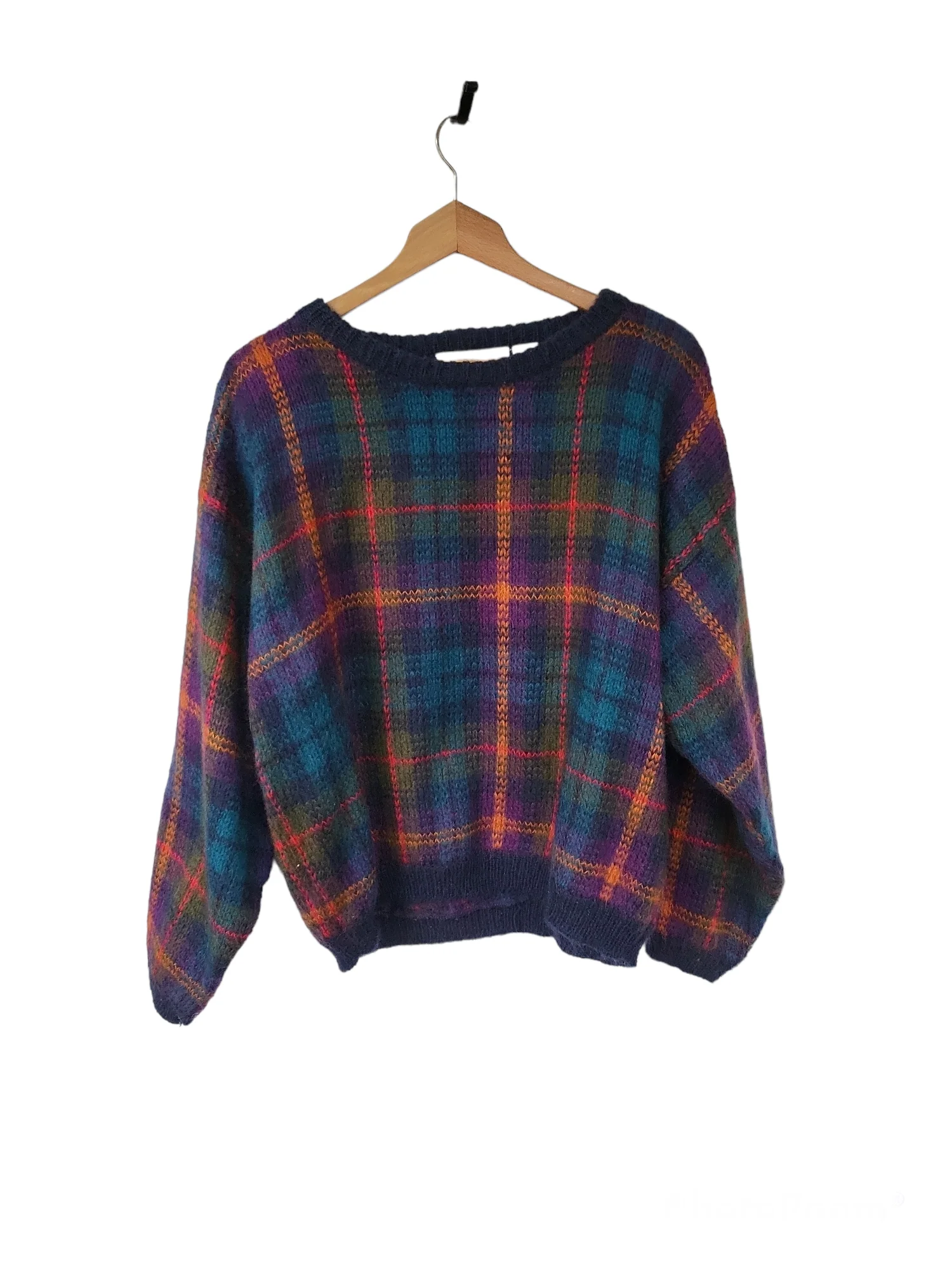 80s Mohair Blend Plaid Crew Neck Sweater By B. Moss - Image 4