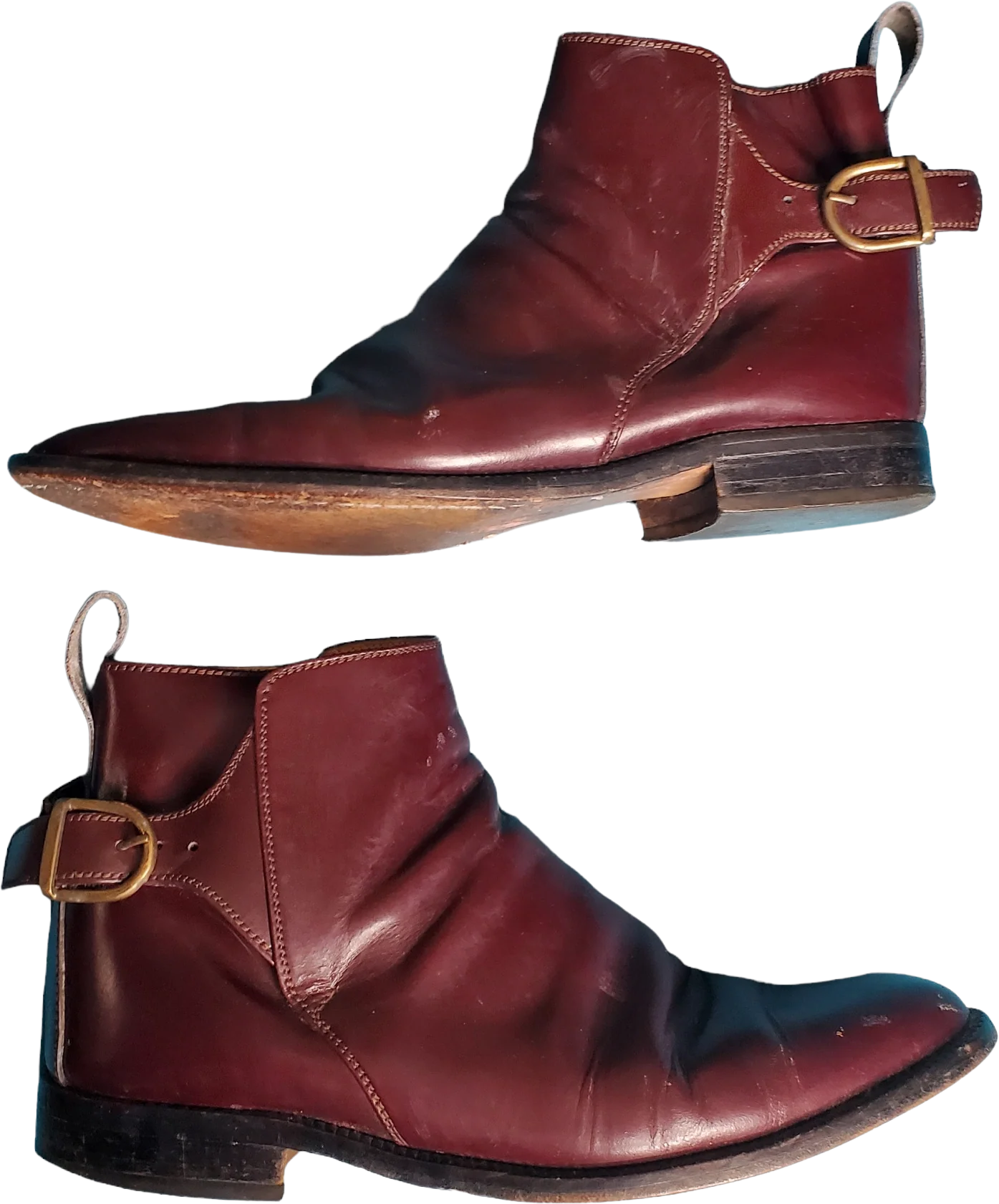 80s Mulberry Red Leather Buckle Ankle Chelsea Boot By Perla