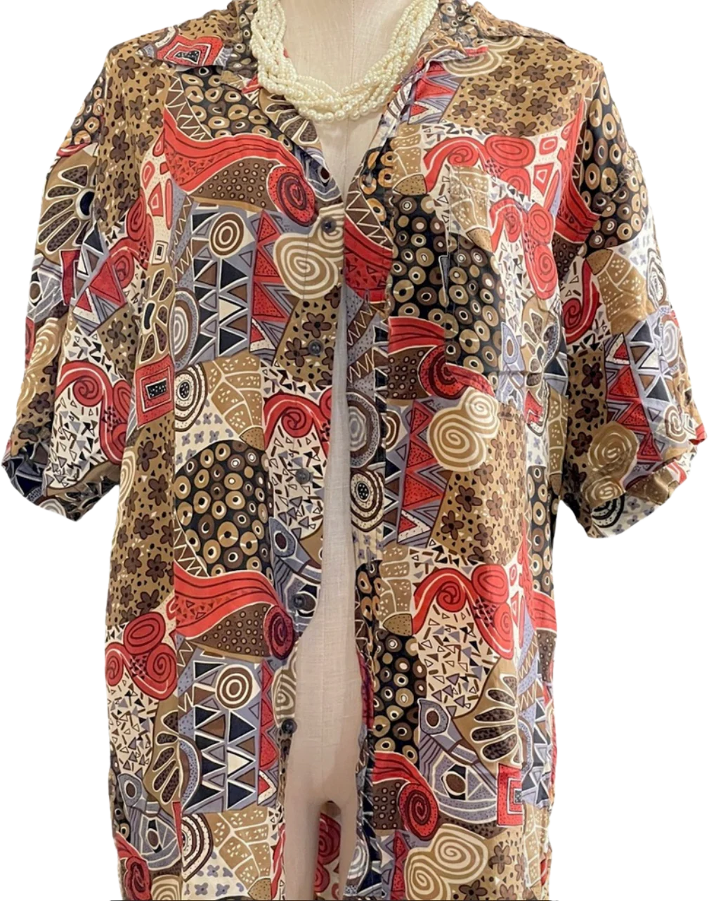 80s Multi- Colored 100% Silk Abstract Button Up