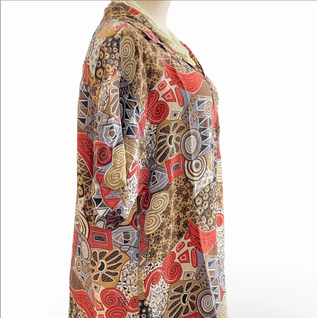 80s Multi- Colored 100% Silk Abstract Button Up - Image 3
