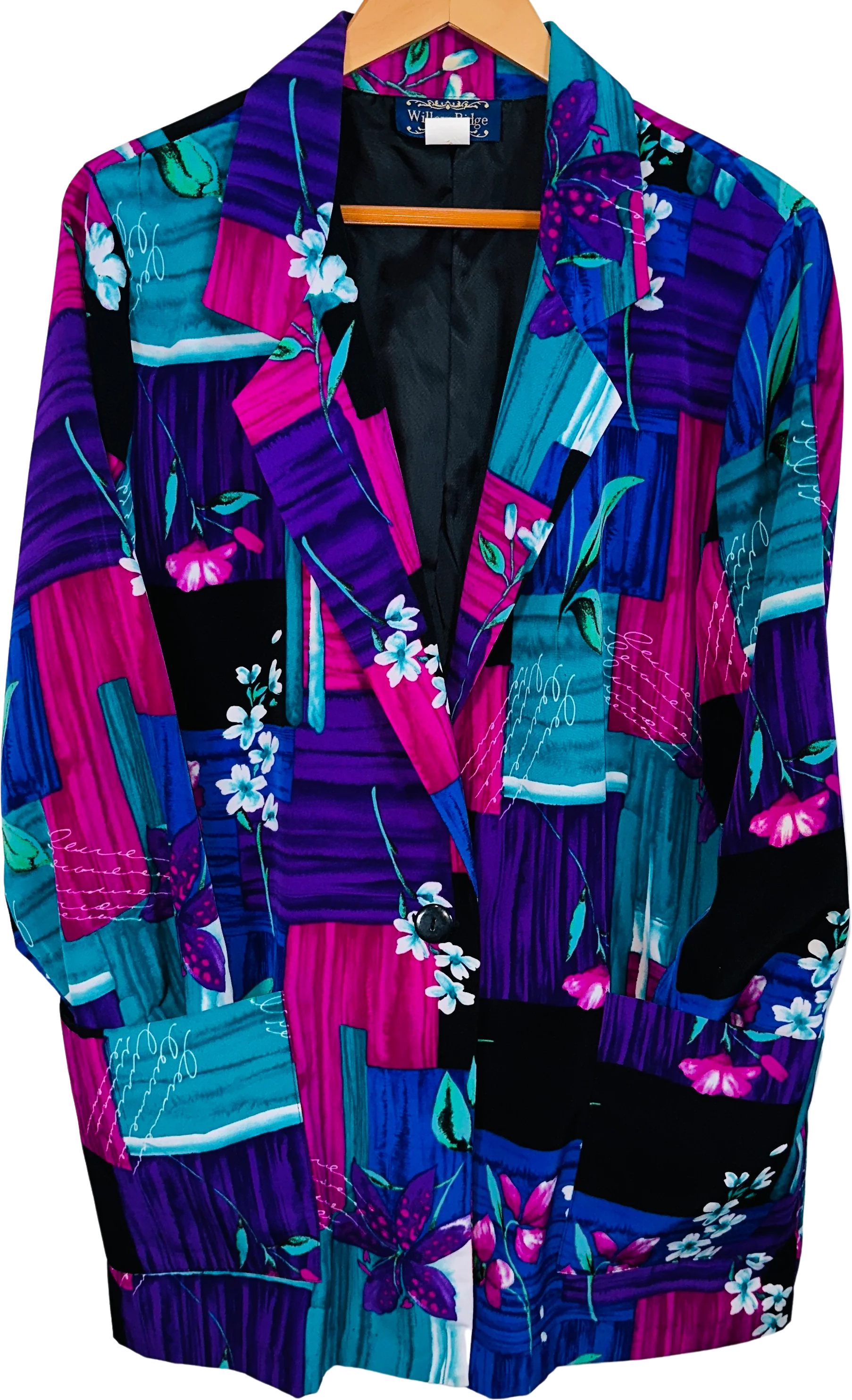 80s Multicolor Floral Abstract Print Blazer Jacket By Willow Ridge