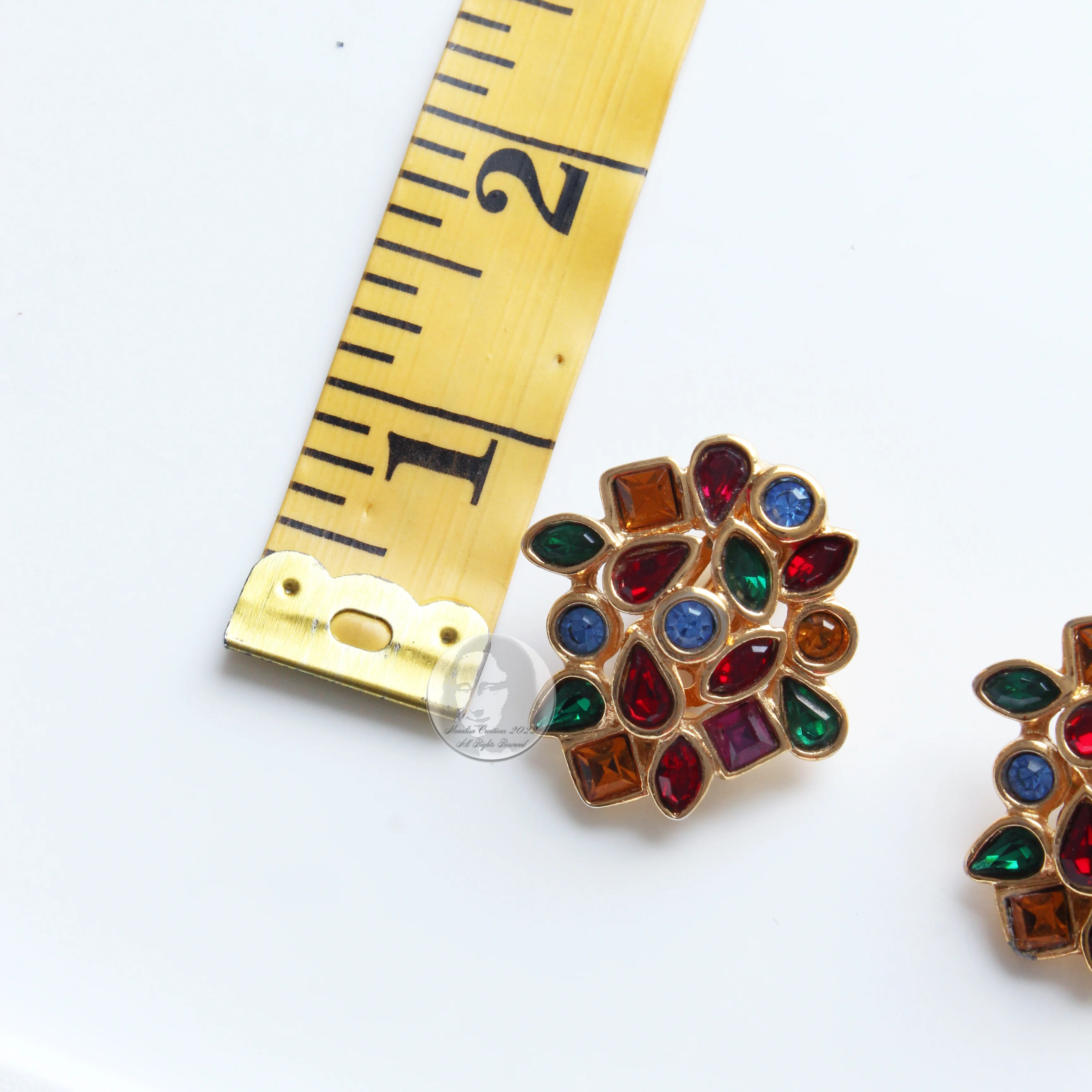 80s Multicolor Glass Earrings Clip Style Rhinestones By Yves Saint Laurent - Image 7