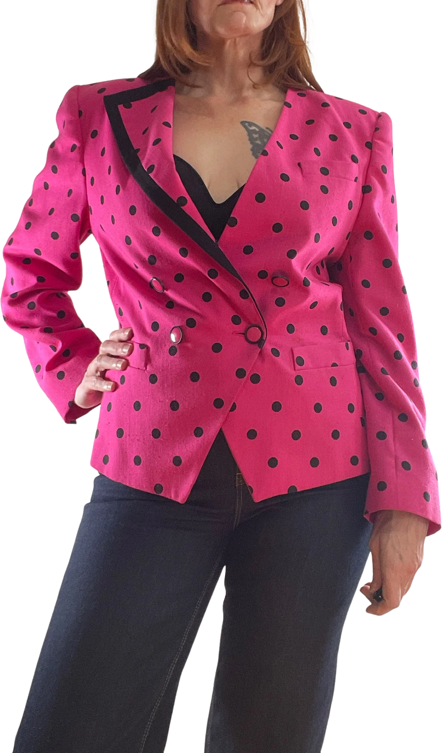 80s Multicolor Polka Dot Double Breasted Blazer By Gilmore