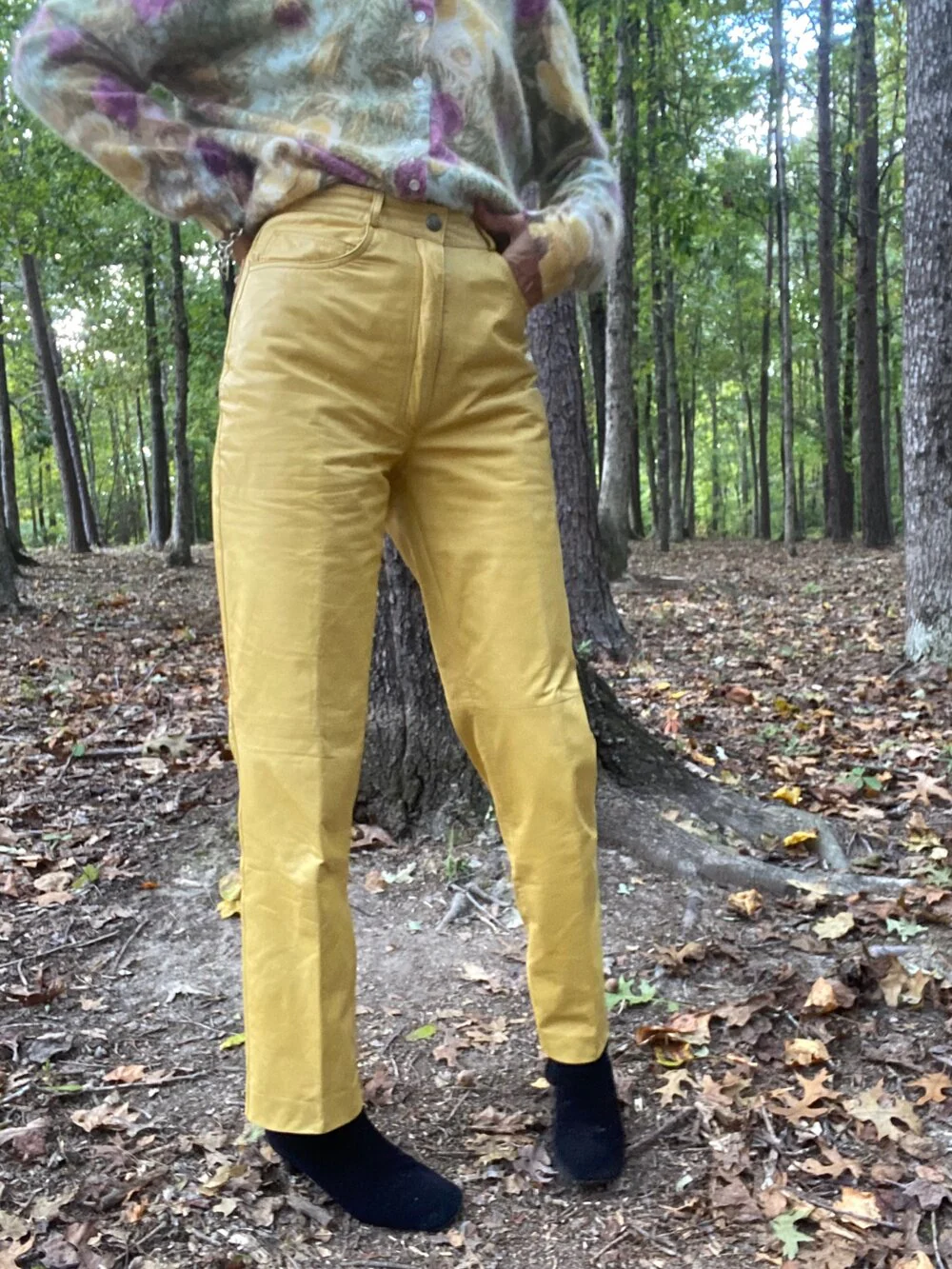 80s Mustard Yellow Leather Pants By Tannery West - Image 3