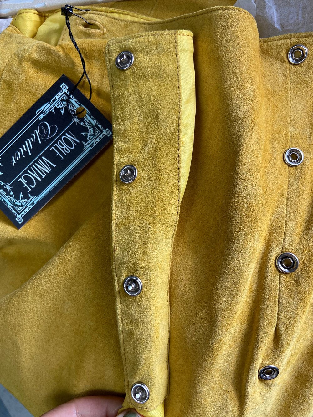 80s Mustard Yellow Suede Fringed Skirt By Liz Roberts Robert Elliot - Image 5
