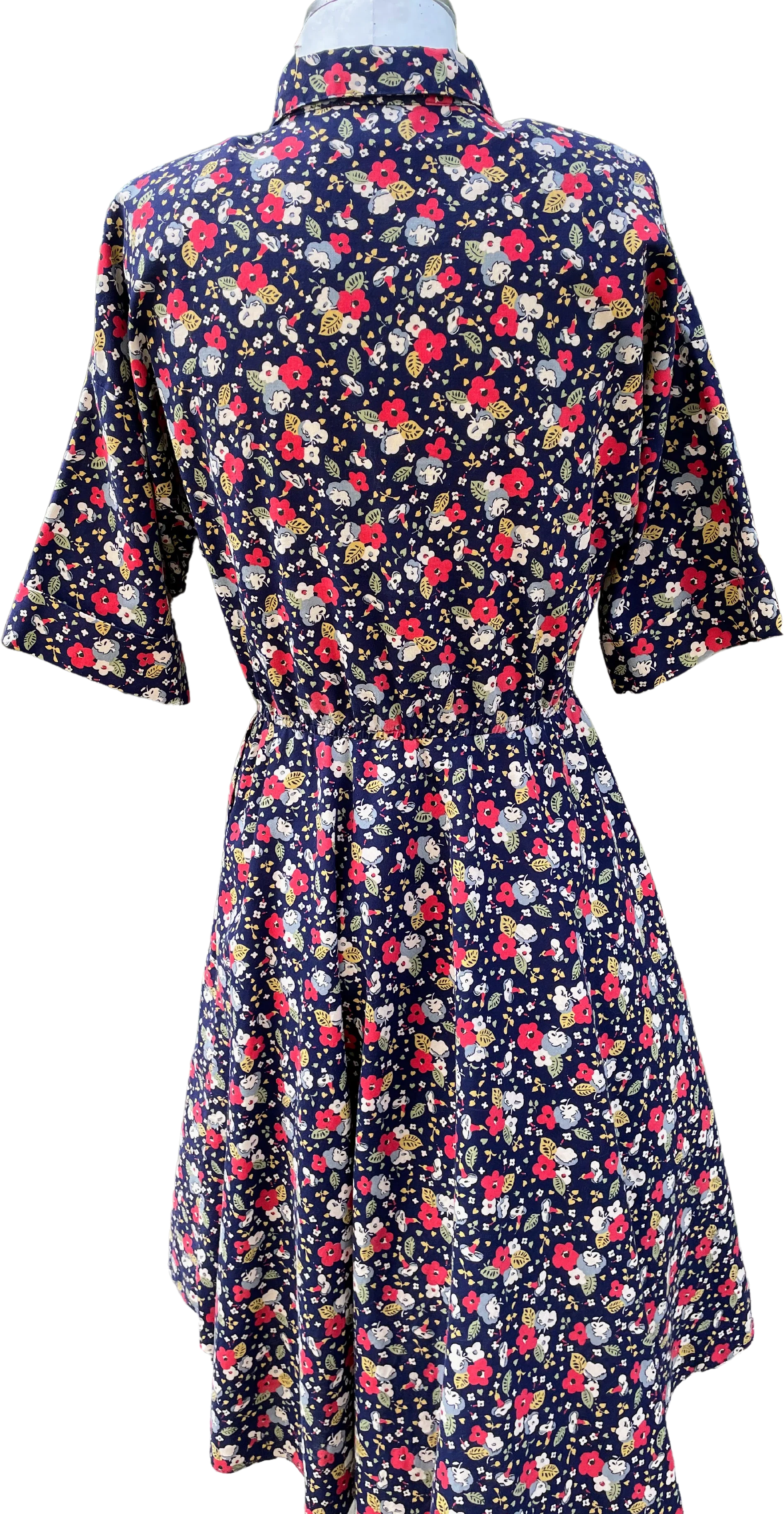 80s Navy Blue And Red Floral Cotton Dress By The American Shirt Company - Image 2