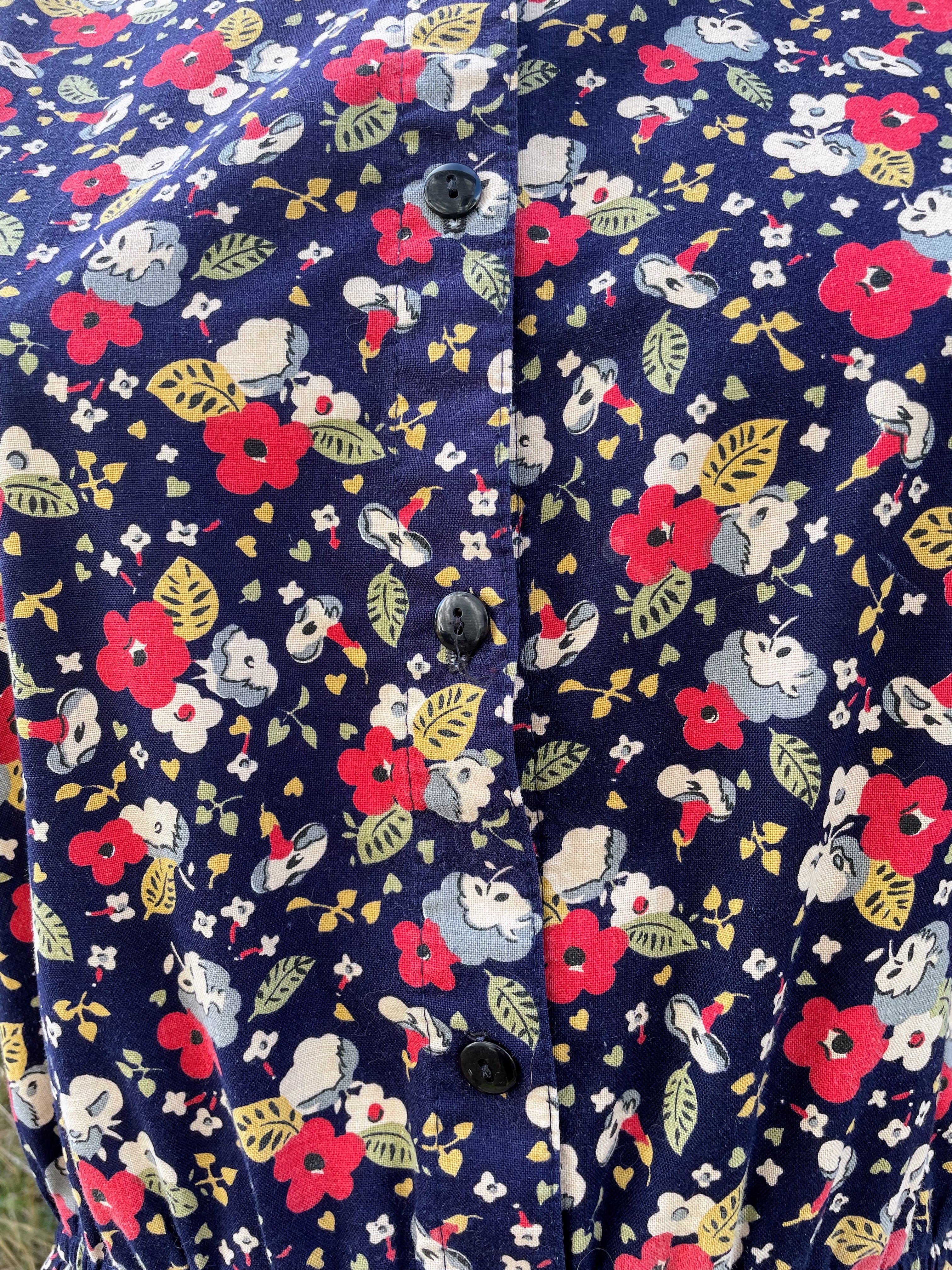 80s Navy Blue And Red Floral Cotton Dress By The American Shirt Company - Image 4