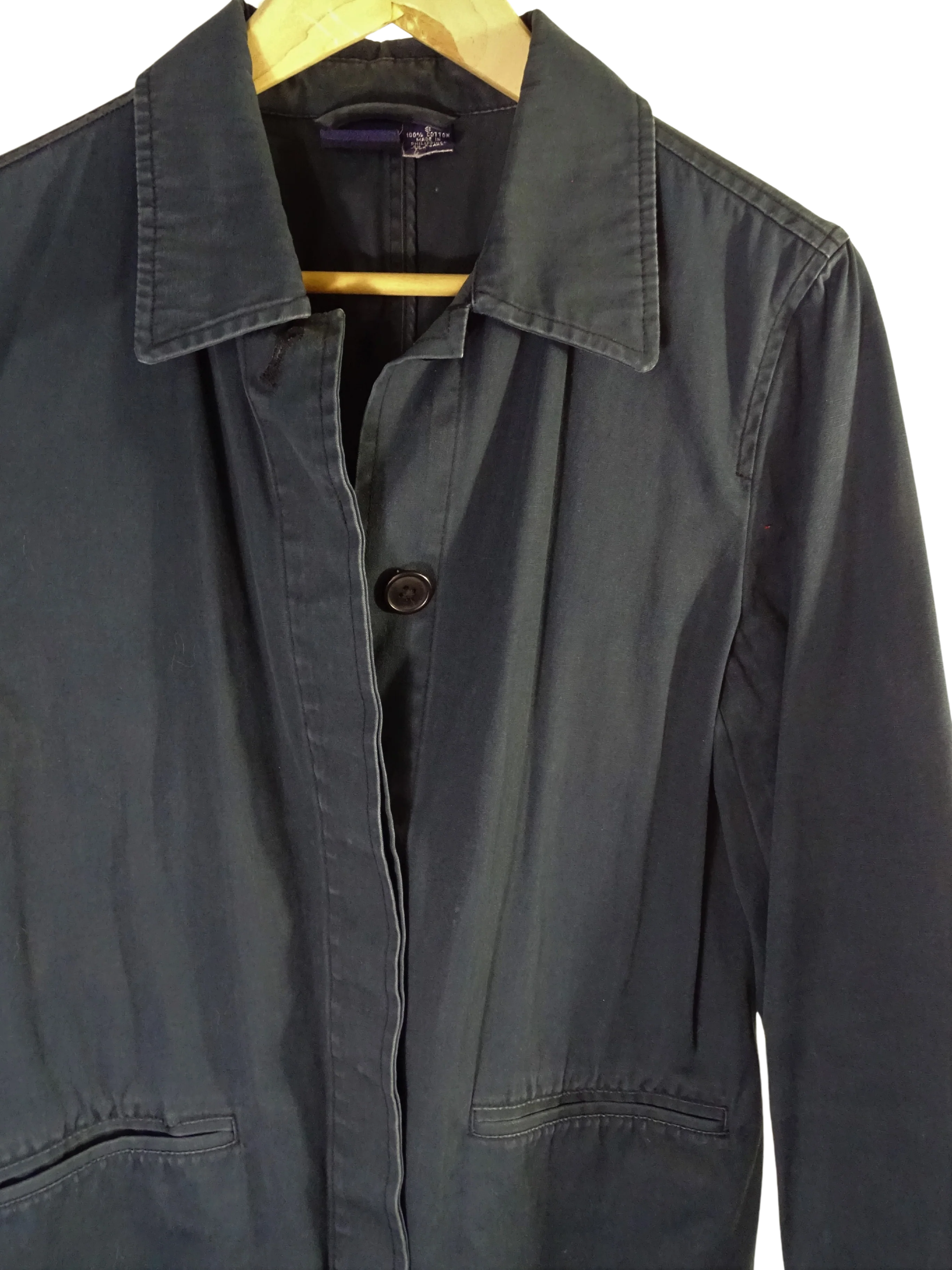 80s Navy Blue Farm Barn Jacket Short Trench Coat By The Gap - Image 2