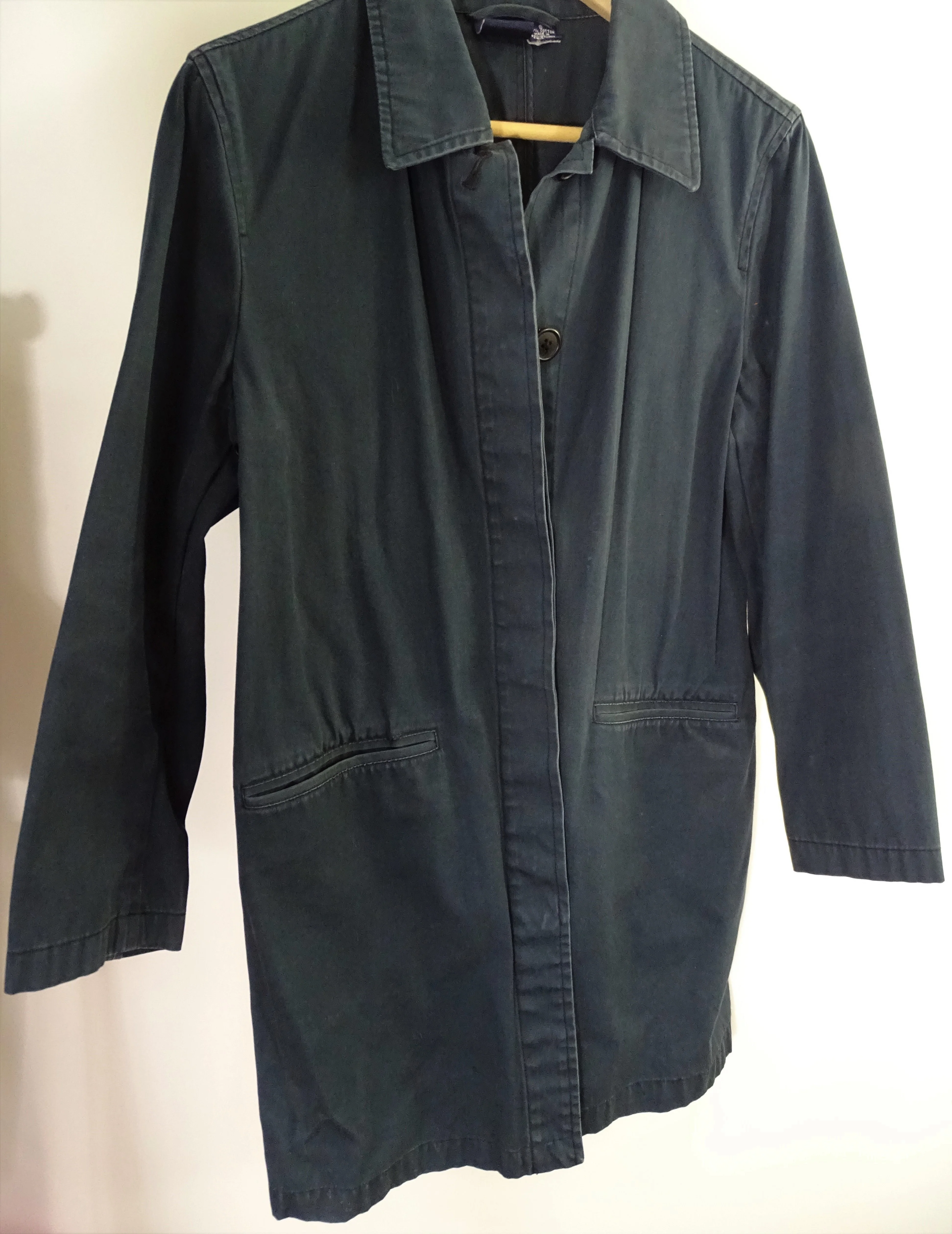 80s Navy Blue Farm Barn Jacket Short Trench Coat By The Gap - Image 4