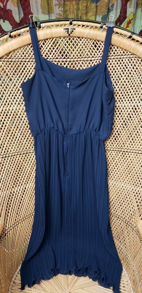 80s Navy Blue Pleated Chiffon Dress Md by Roma Notte - Image 5