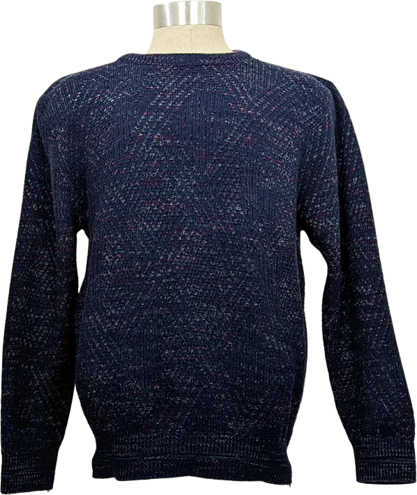 80s Navy Blue Speckled Pattern Grandpa Sweater By Puritan