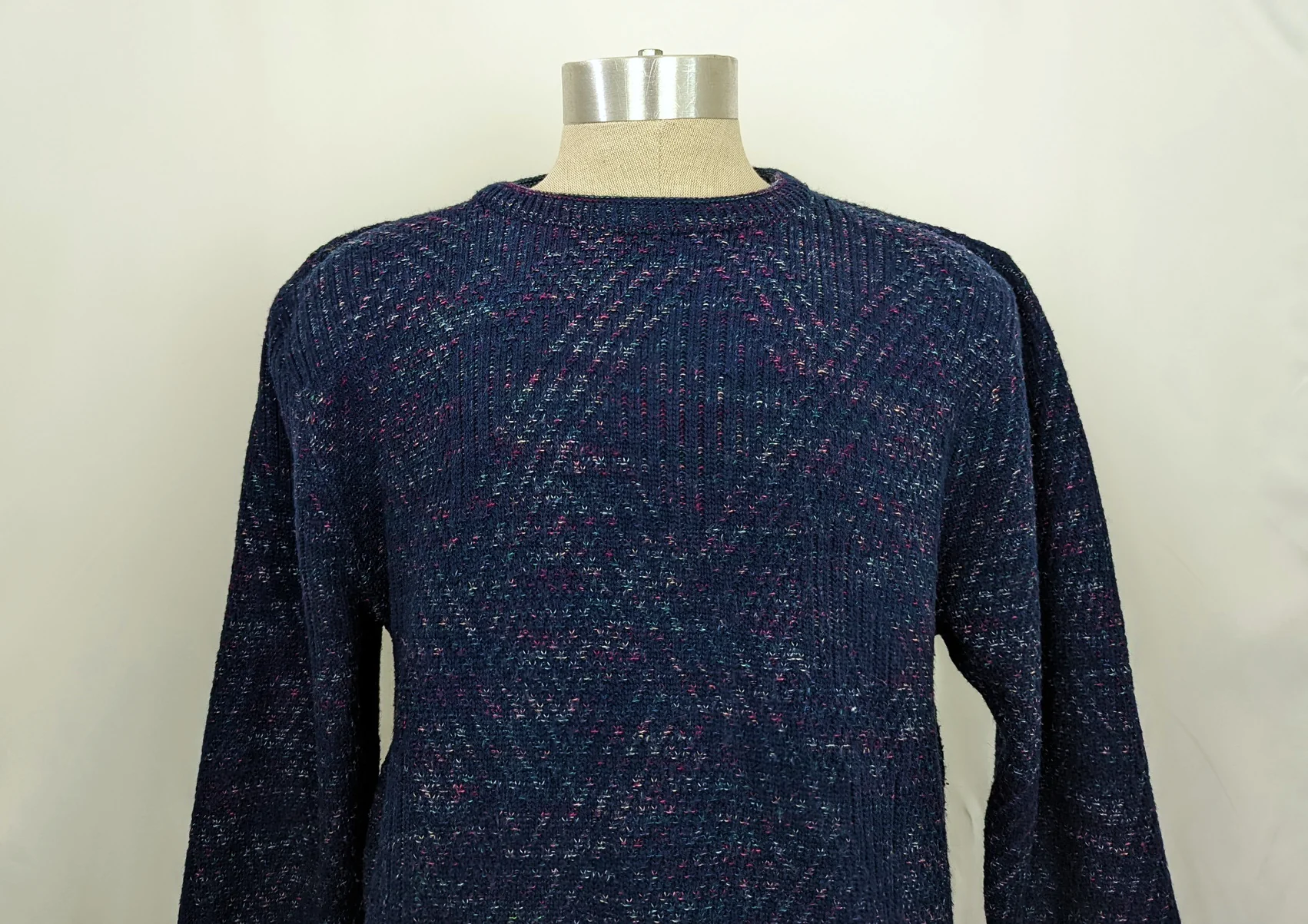 80s Navy Blue Speckled Pattern Grandpa Sweater By Puritan - Image 3