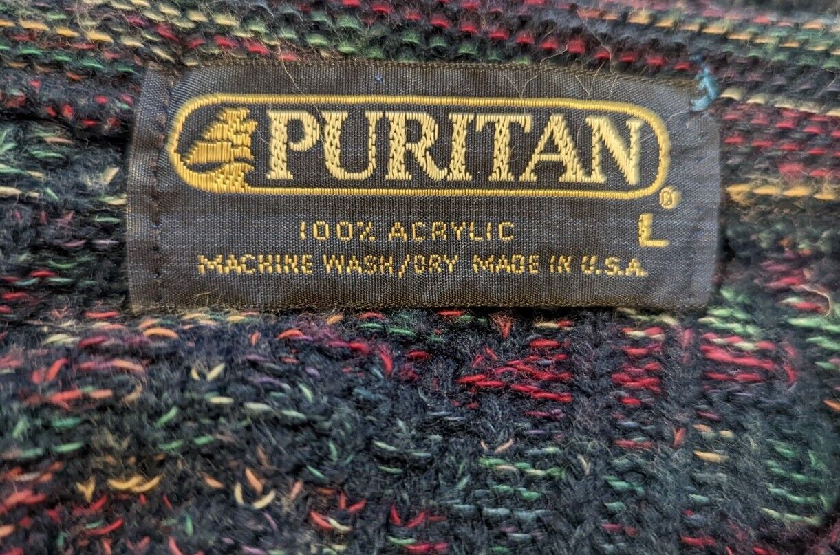 80s Navy Blue Speckled Pattern Grandpa Sweater By Puritan - Image 4