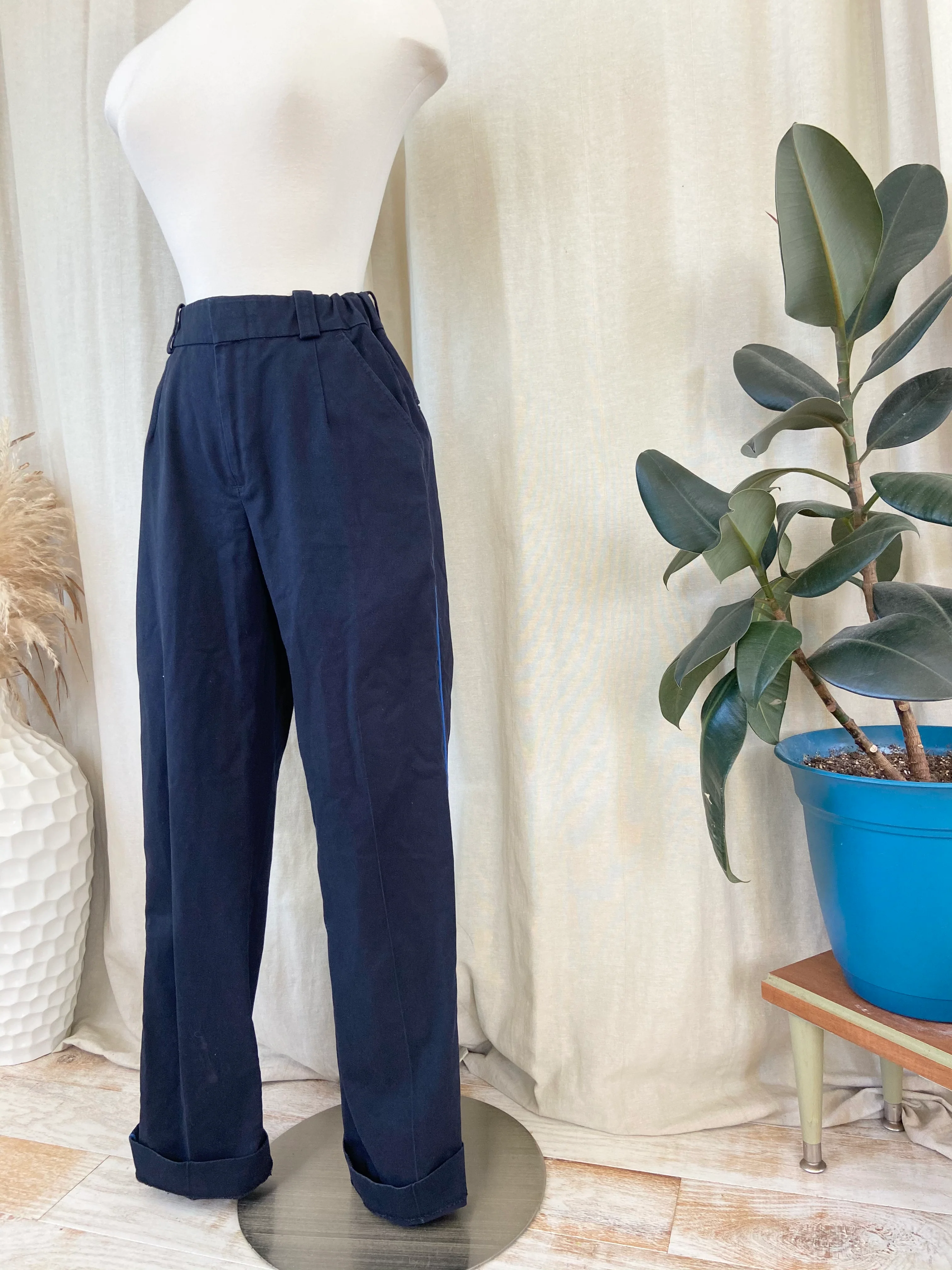 80s Navy Fatigue Pant Contarst Side Stripe Highrise - Image 3