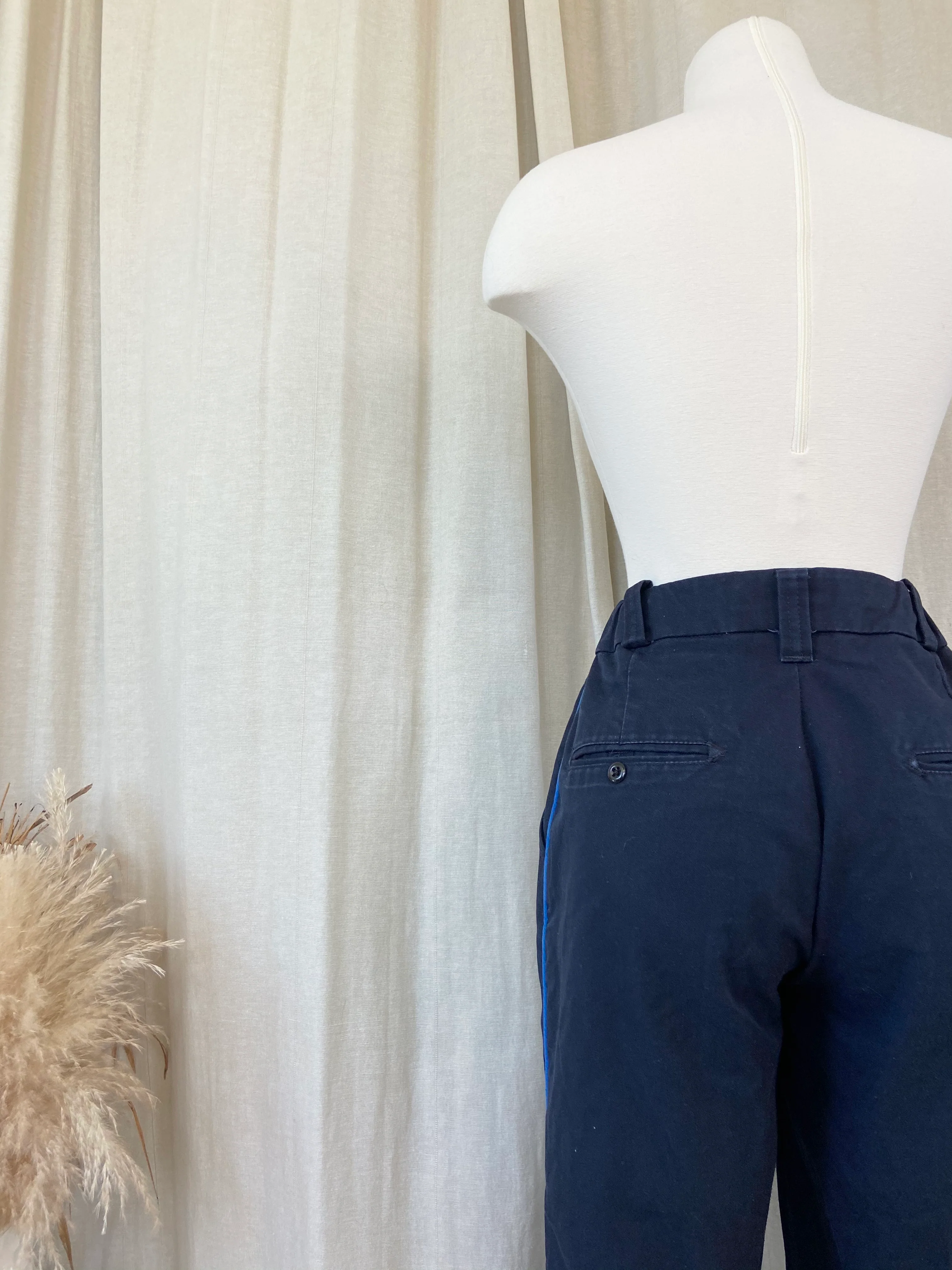 80s Navy Fatigue Pant Contarst Side Stripe Highrise - Image 4
