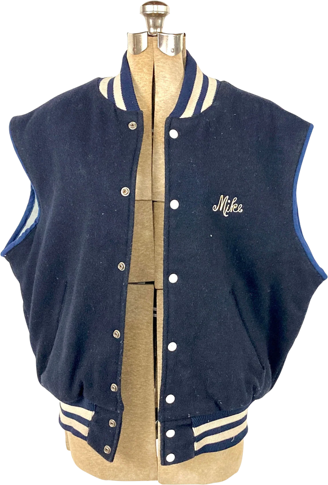 80s Navy Varsity Letterman Jacket Preppy Pockets Wool Snap Cardigan Vest St. Dominics School Basketball Empire Vintage Bomber Jacket by Empire