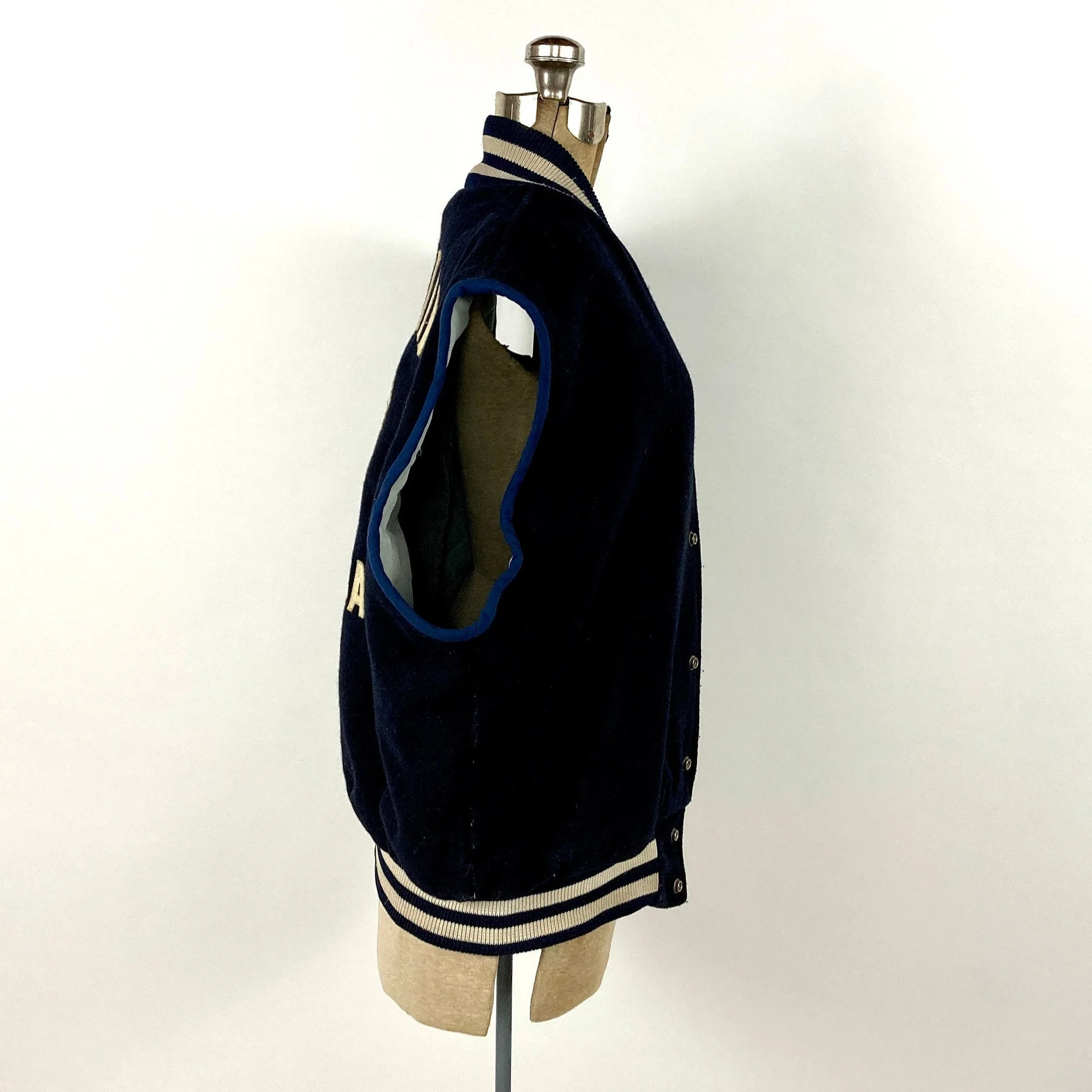 80s Navy Varsity Letterman Jacket Preppy Pockets Wool Snap Cardigan Vest St. Dominics School Basketball Empire Vintage Bomber Jacket by Empire - Image 7