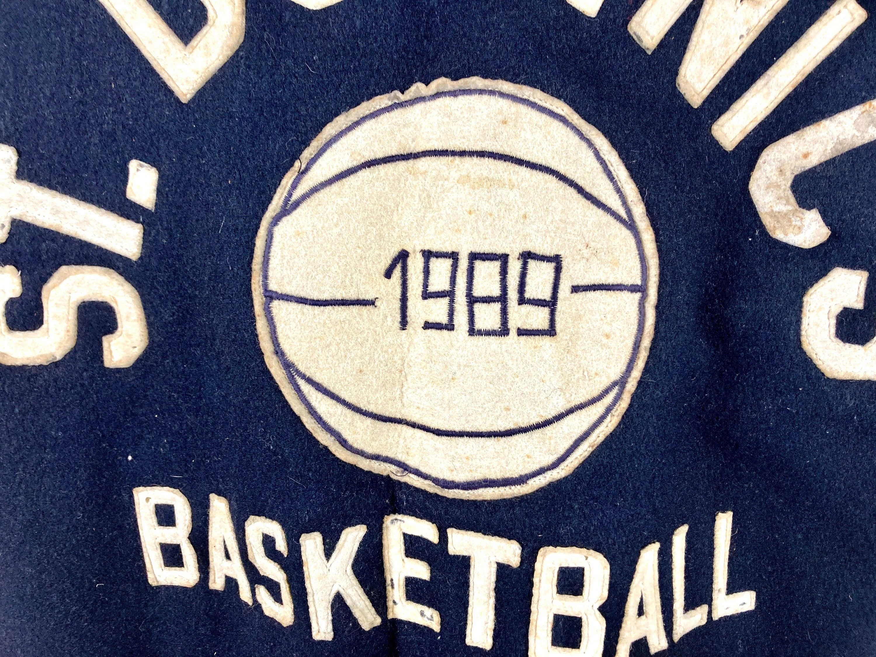 80s Navy Varsity Letterman Jacket Preppy Pockets Wool Snap Cardigan Vest St. Dominics School Basketball Empire Vintage Bomber Jacket by Empire - Image 9
