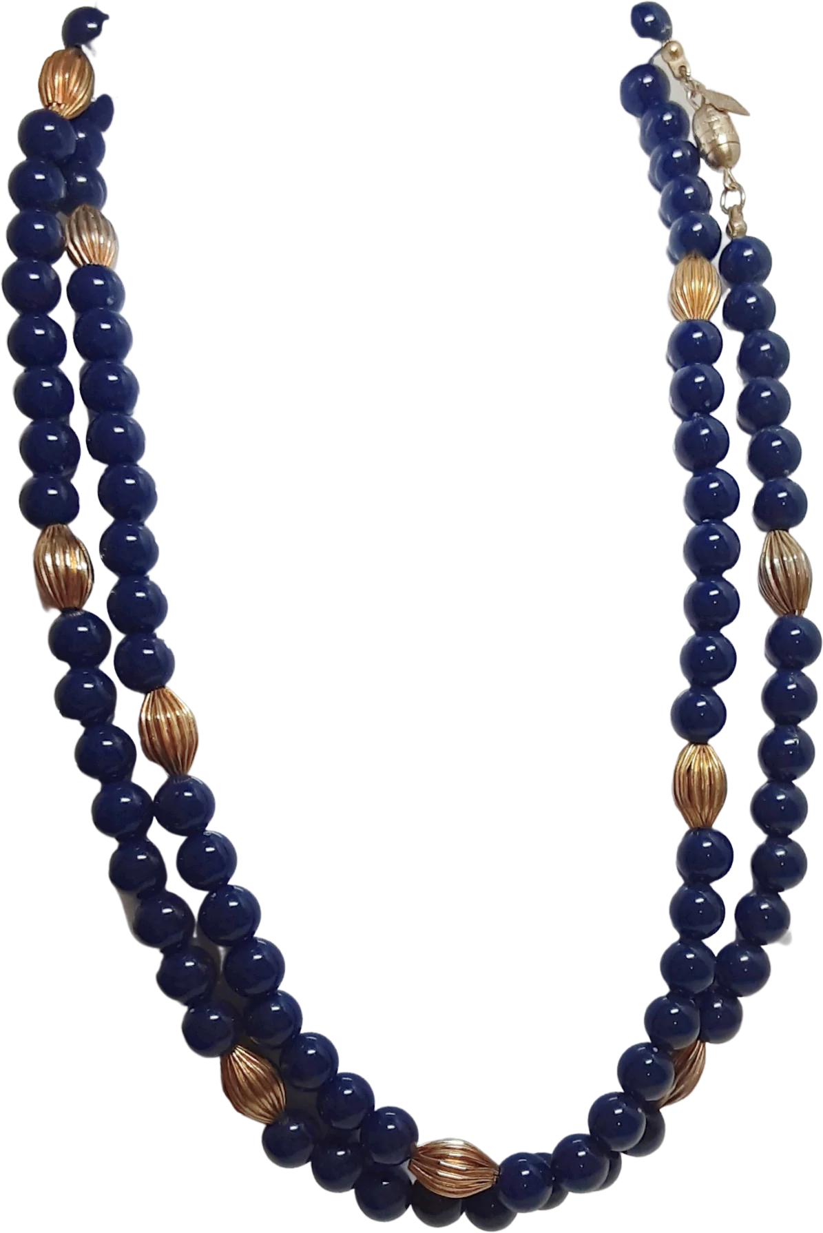 80s Necklace Fancy Free Blue Beads Goldtone Accents By Sarah Coventry
