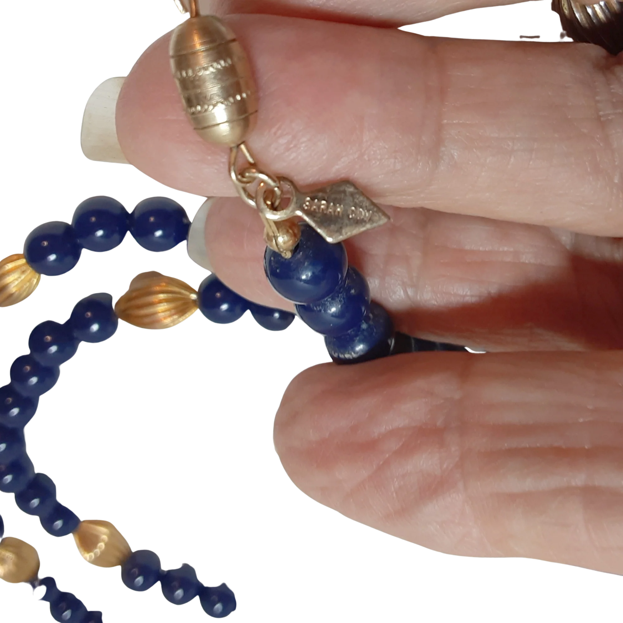 80s Necklace Fancy Free Blue Beads Goldtone Accents By Sarah Coventry - Image 2