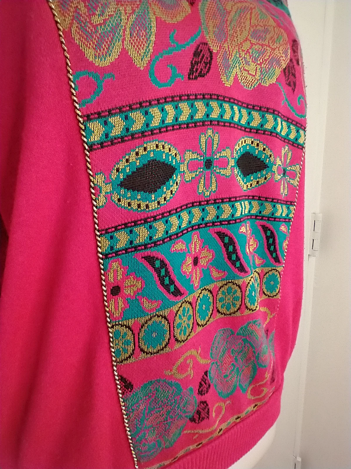 80s Neon Magenta And Gold Knit Top By Graff - Image 7