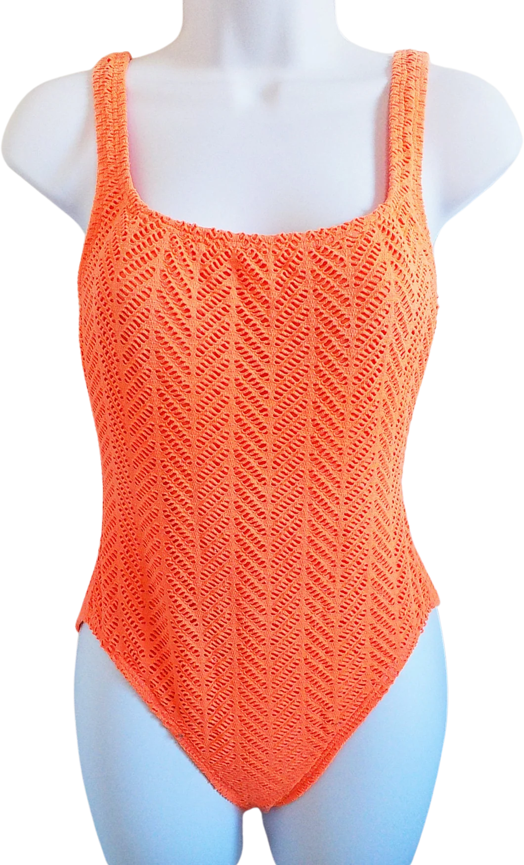 80s Neon Orange Catalina Swim Suit Textured Minor Fade High Hip Workout Suit Jane Fonda by Catlalina
