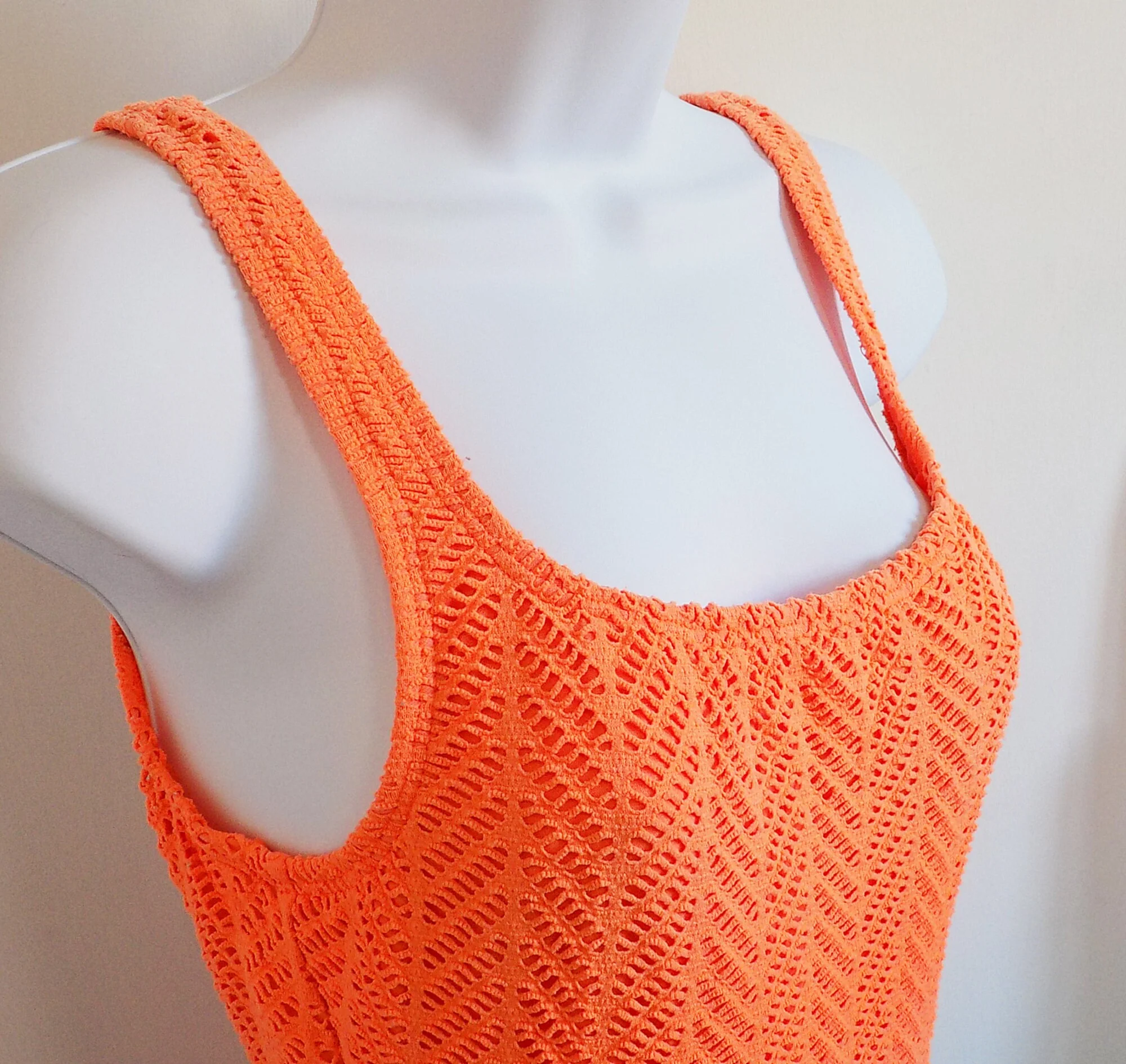 80s Neon Orange Catalina Swim Suit Textured Minor Fade High Hip Workout Suit Jane Fonda by Catlalina - Image 2