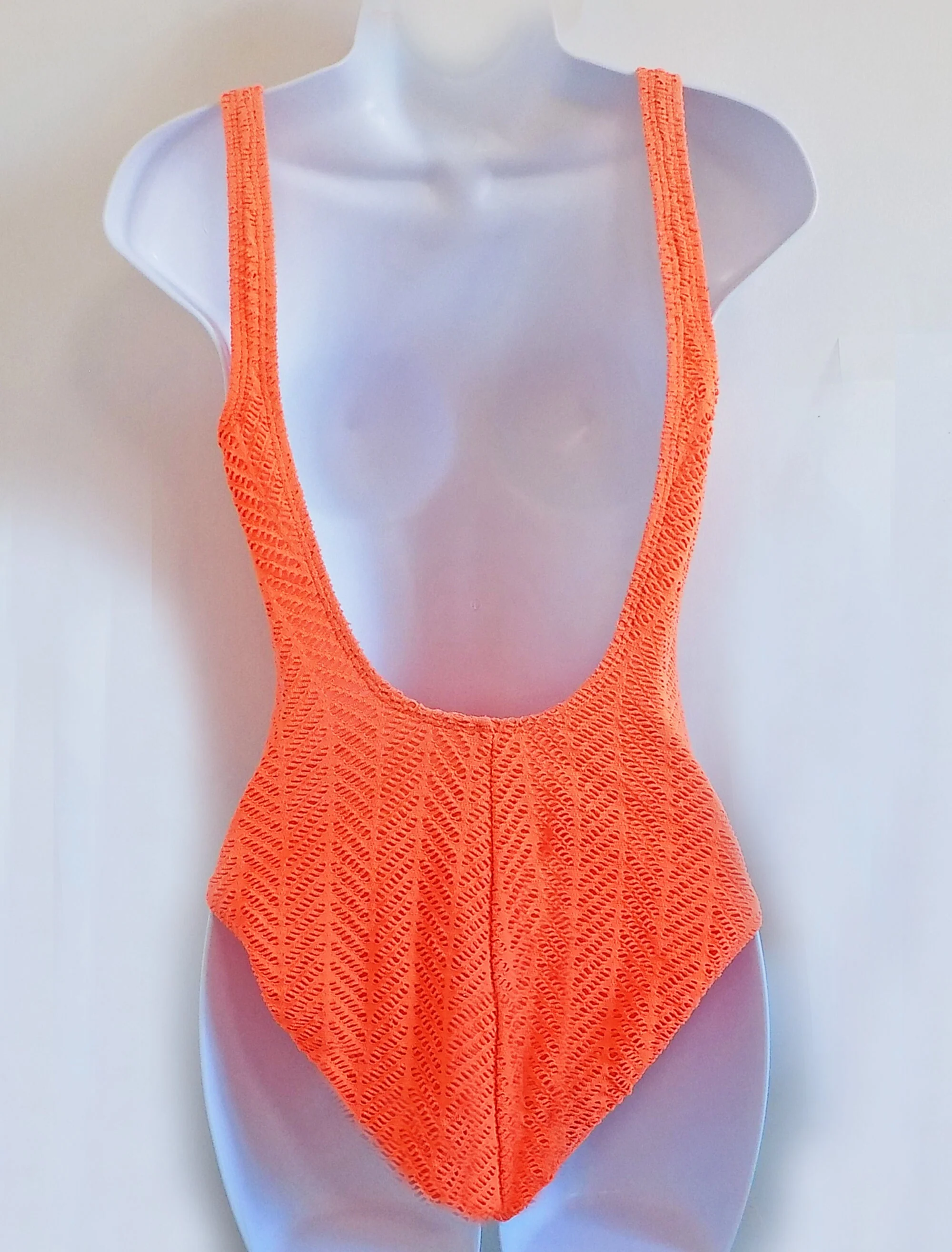 80s Neon Orange Catalina Swim Suit Textured Minor Fade High Hip Workout Suit Jane Fonda by Catlalina - Image 3