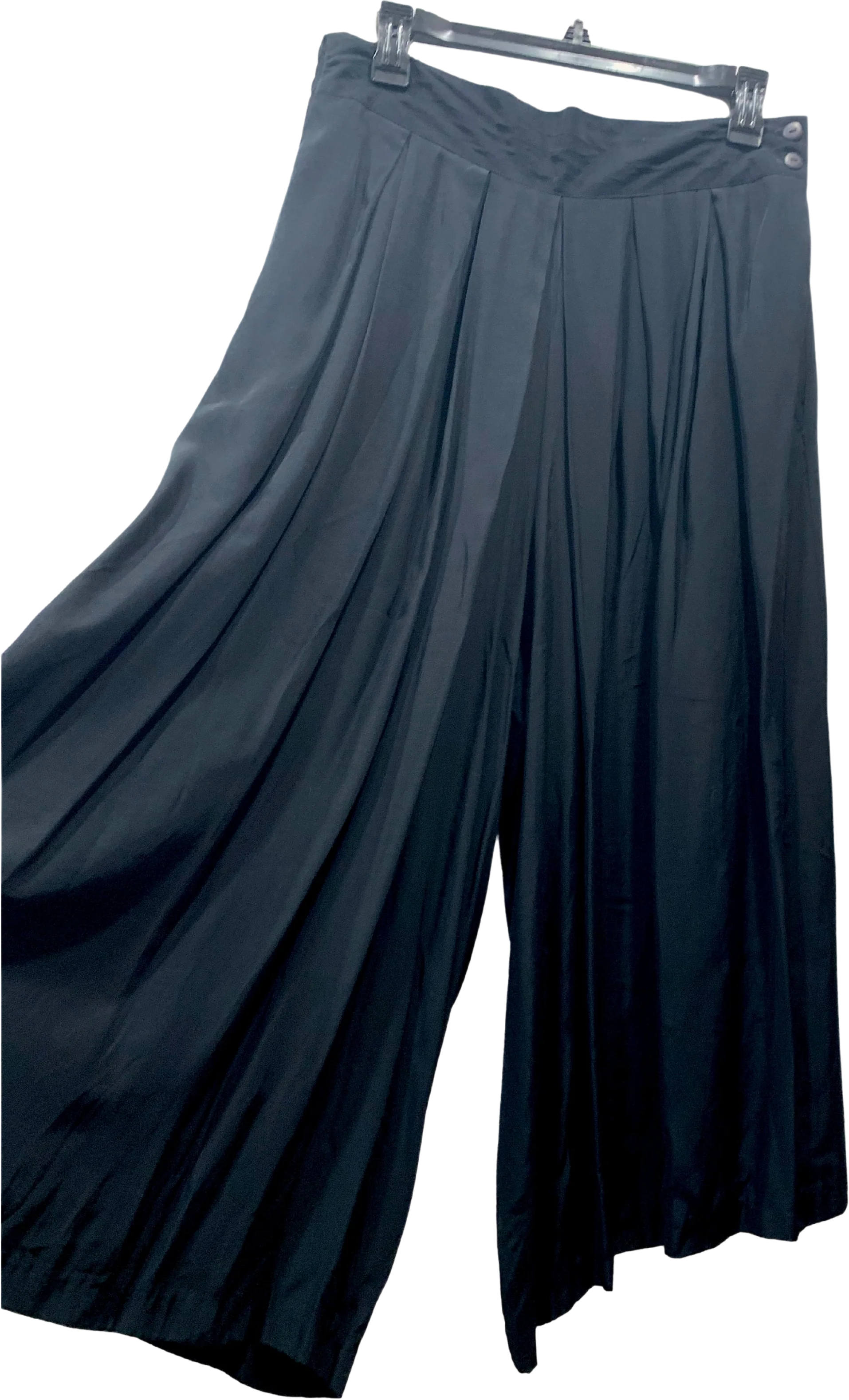 80s New Black Flowy Pleated Wide Leg Palazzo Pants By Fortina