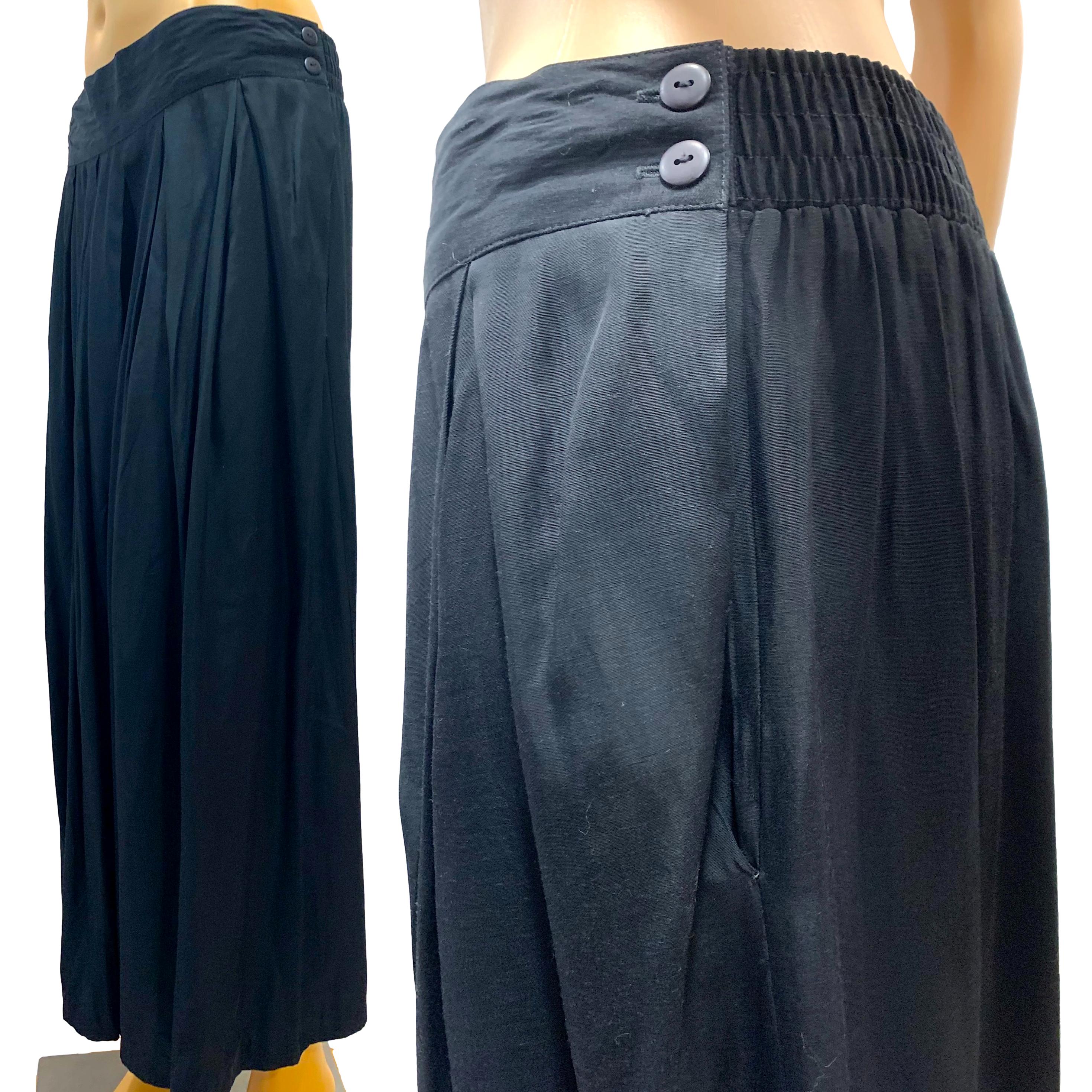 80s New Black Flowy Pleated Wide Leg Palazzo Pants By Fortina - Image 3