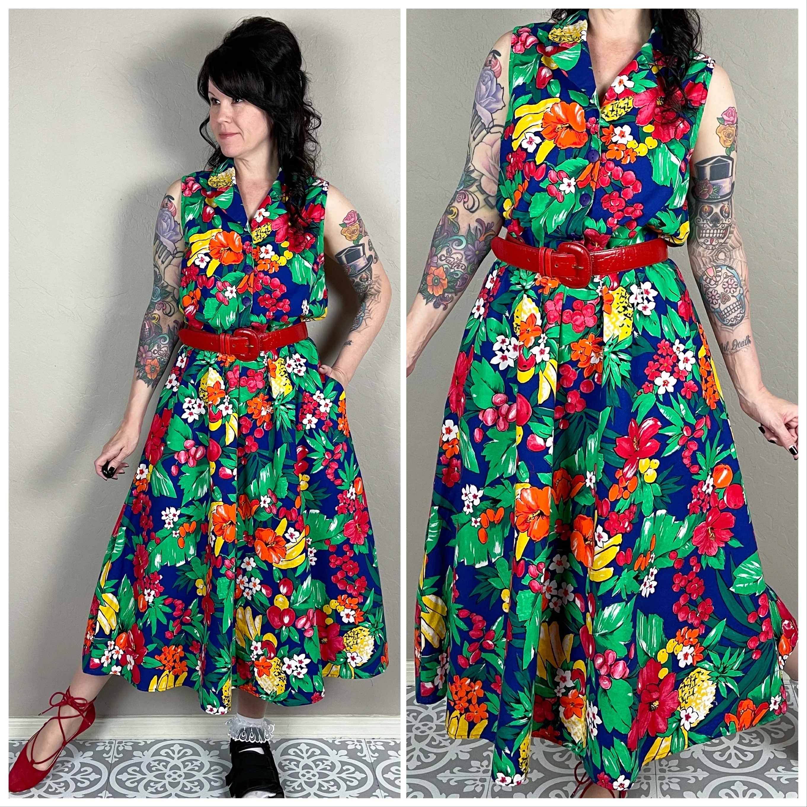80s Novelty Fruit Print Sleeveless Midi Shirt Dress By Miss Dorby - Image 2