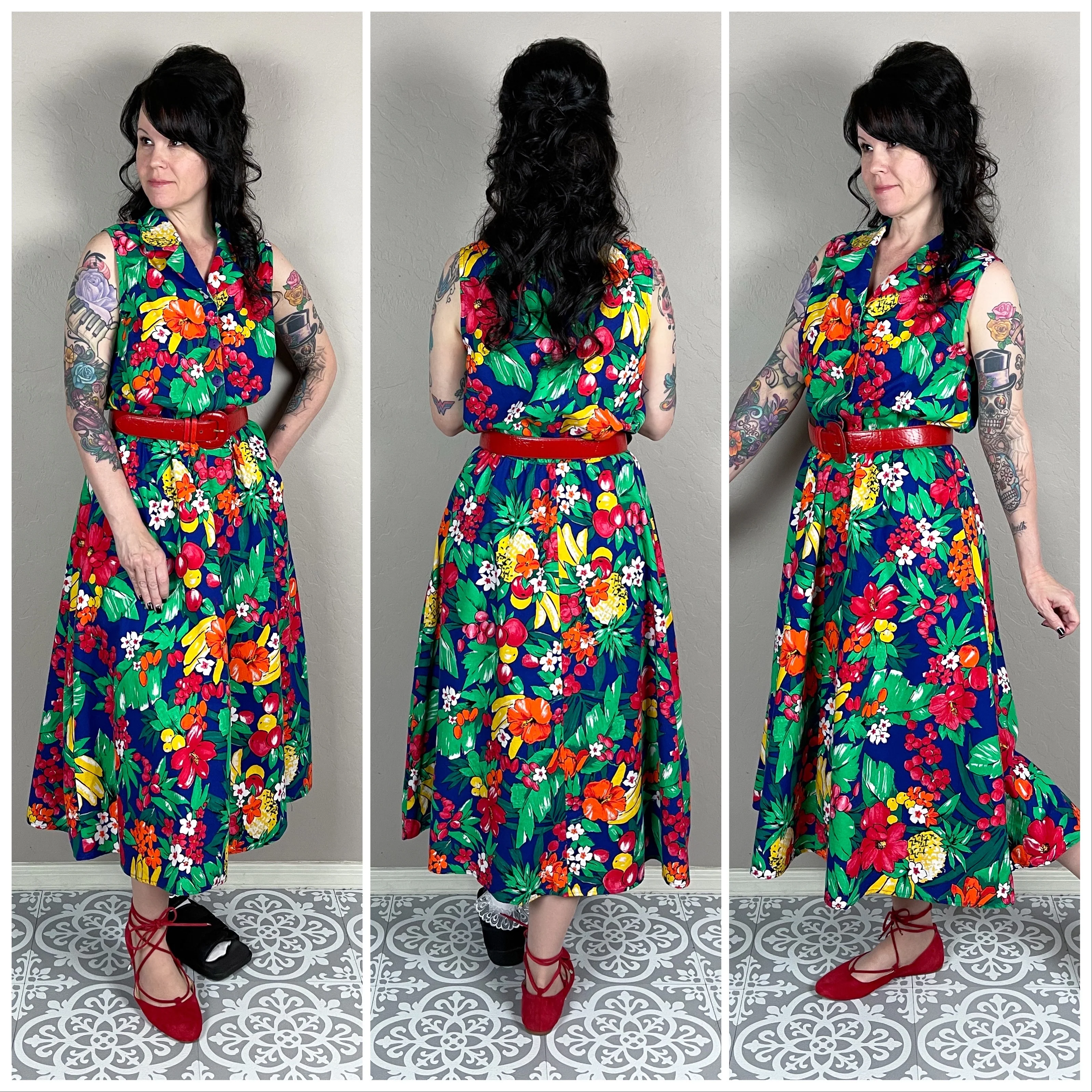 80s Novelty Fruit Print Sleeveless Midi Shirt Dress By Miss Dorby - Image 3