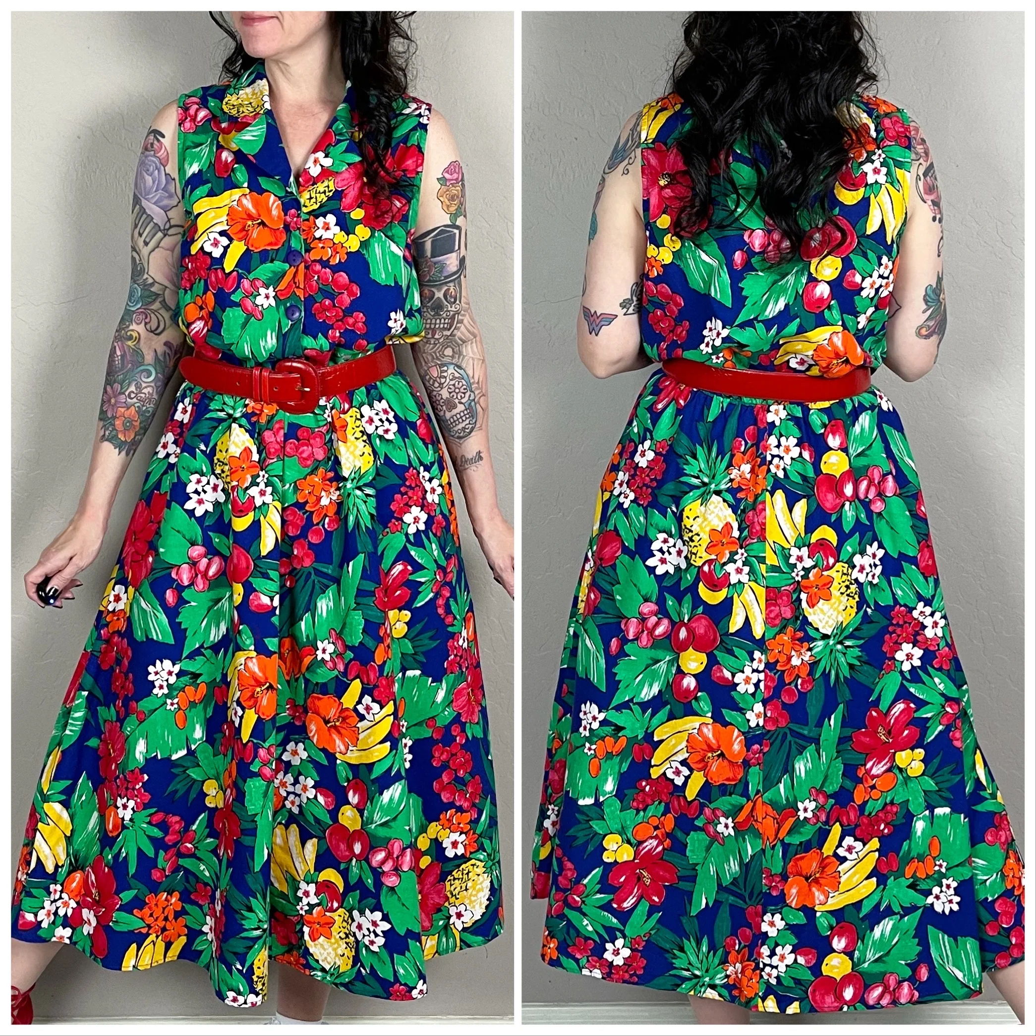 80s Novelty Fruit Print Sleeveless Midi Shirt Dress By Miss Dorby - Image 4