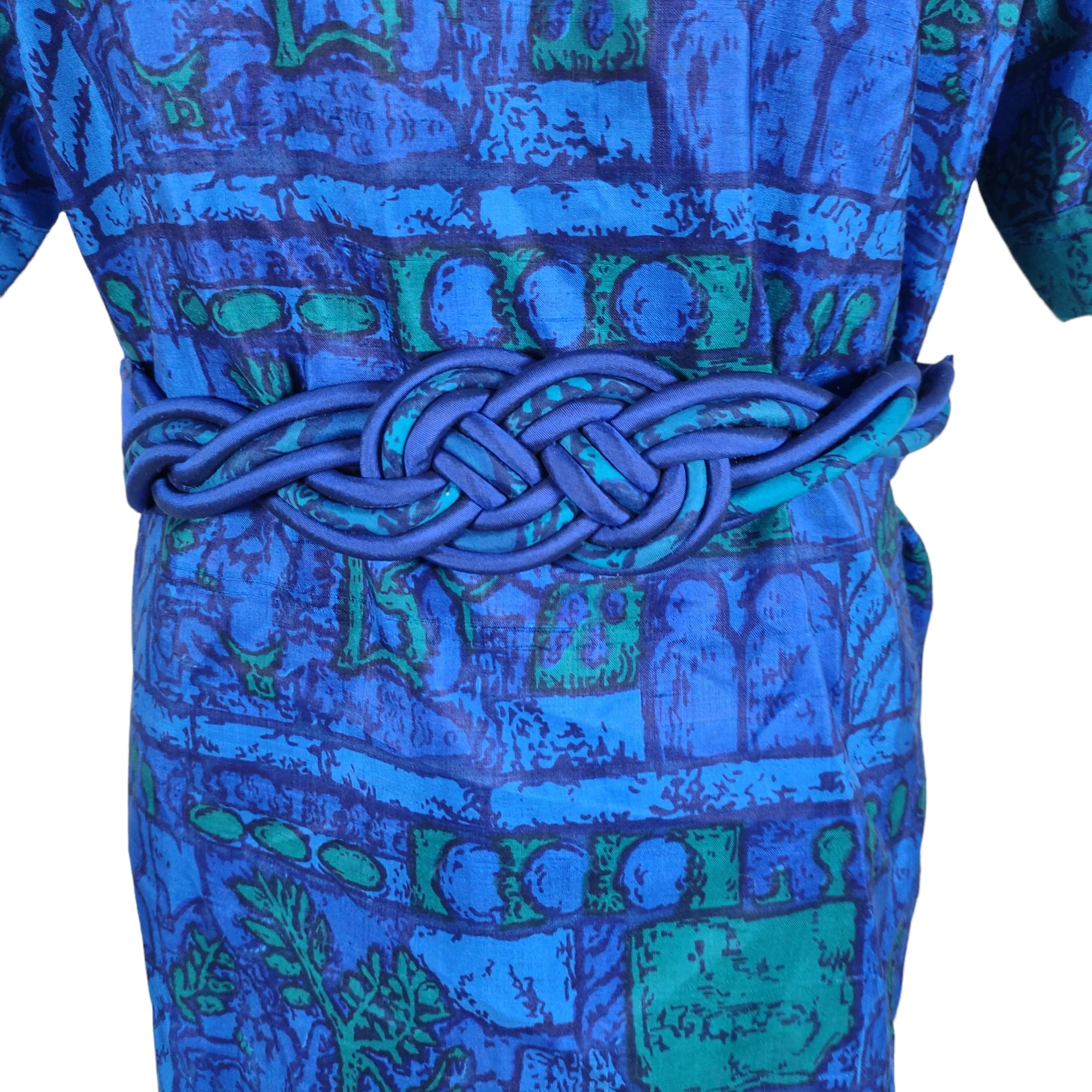 80s Novelty Print Belted Top Boxy Fit Boat Neck - Image 3