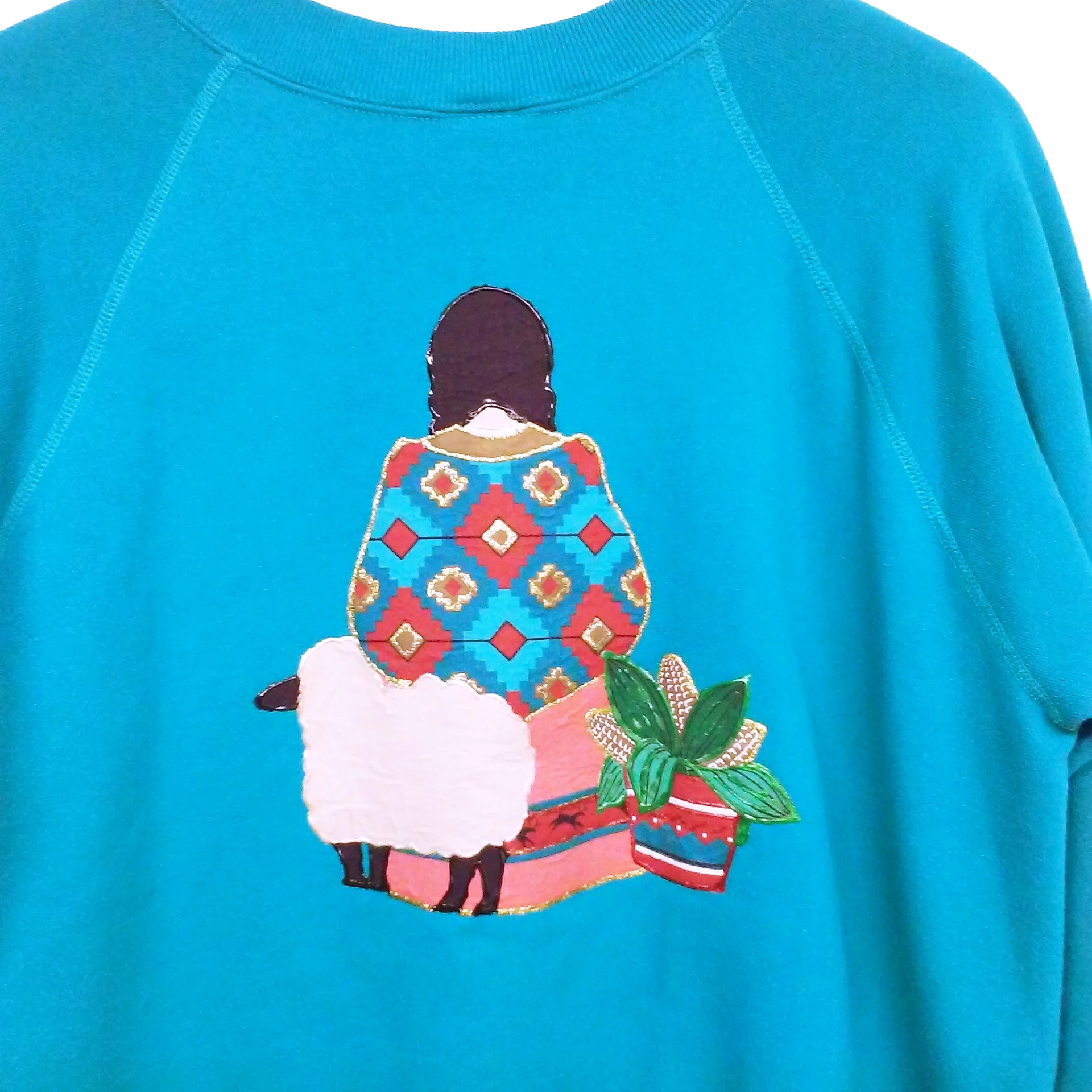 80s Novelty Southwest Single-stitch Sweatshirt by Hanes Her Way Usa-Made Artisan Handcrafted Embellished Applique - Image 2