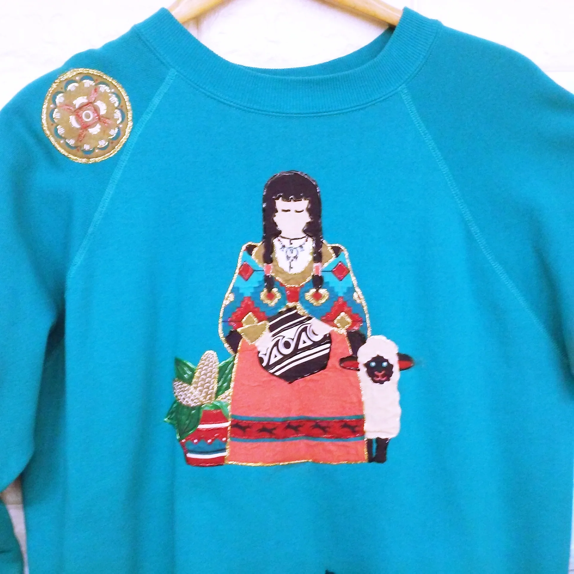 80s Novelty Southwest Single-stitch Sweatshirt by Hanes Her Way Usa-Made Artisan Handcrafted Embellished Applique - Image 3