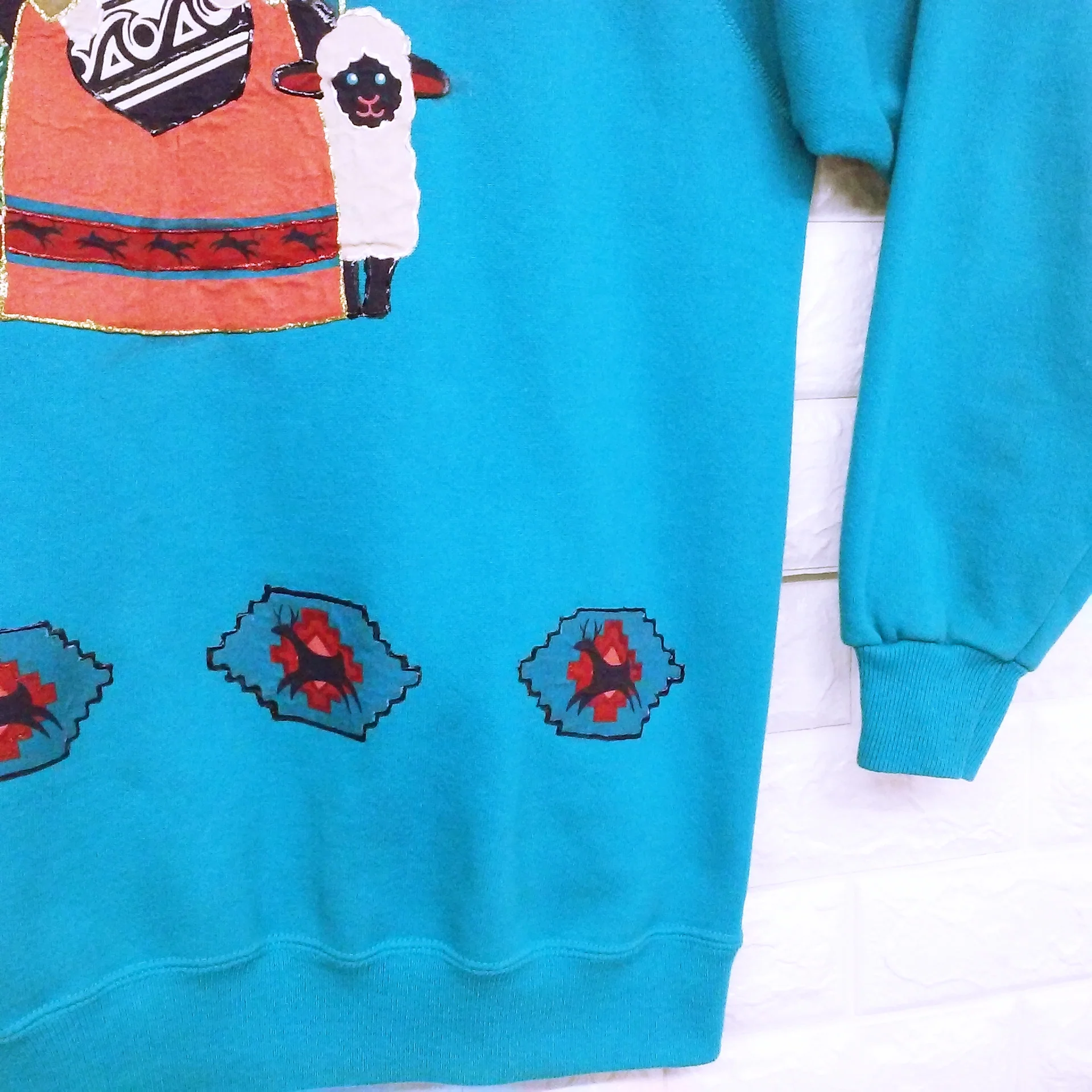 80s Novelty Southwest Single-stitch Sweatshirt by Hanes Her Way Usa-Made Artisan Handcrafted Embellished Applique - Image 4