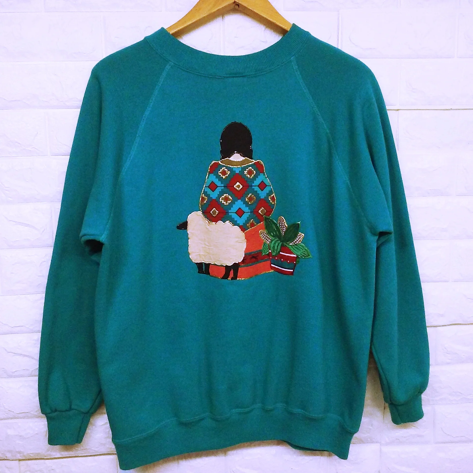 80s Novelty Southwest Single-stitch Sweatshirt by Hanes Her Way Usa-Made Artisan Handcrafted Embellished Applique - Image 8