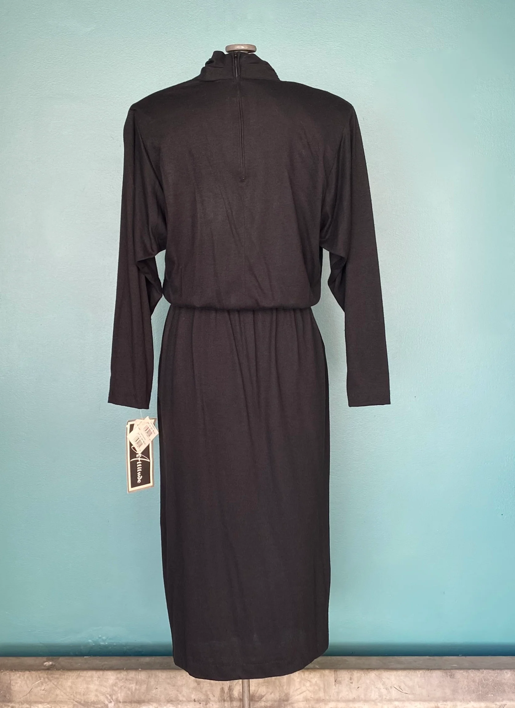 80s Nwt Button Front Black 80s Womens Shift Dress By Positive Attitudes / Made In Usa - Image 10