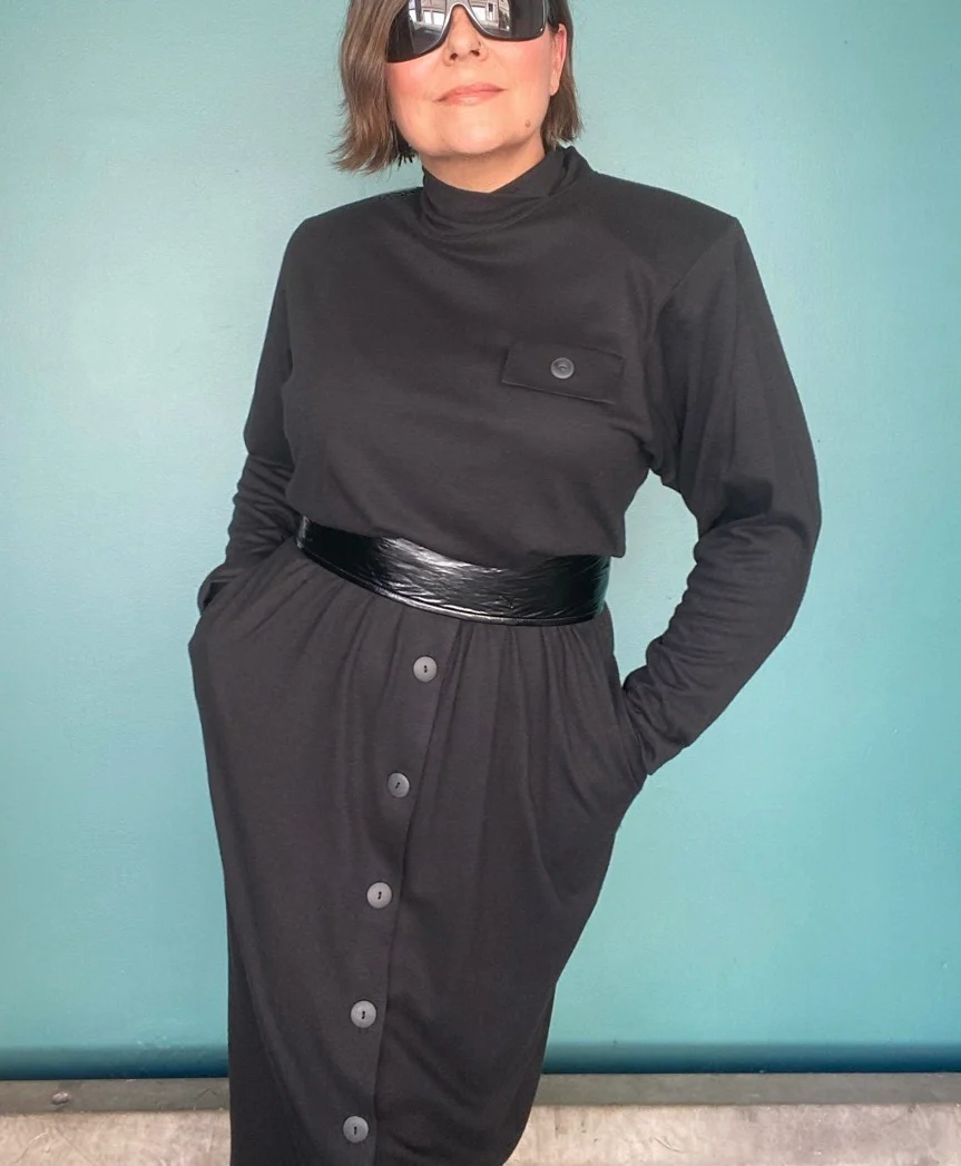 80s Nwt Button Front Black 80s Womens Shift Dress By Positive Attitudes / Made In Usa - Image 3