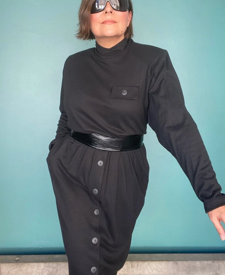 80s Nwt Button Front Black 80s Womens Shift Dress By Positive Attitudes / Made In Usa - Image 4