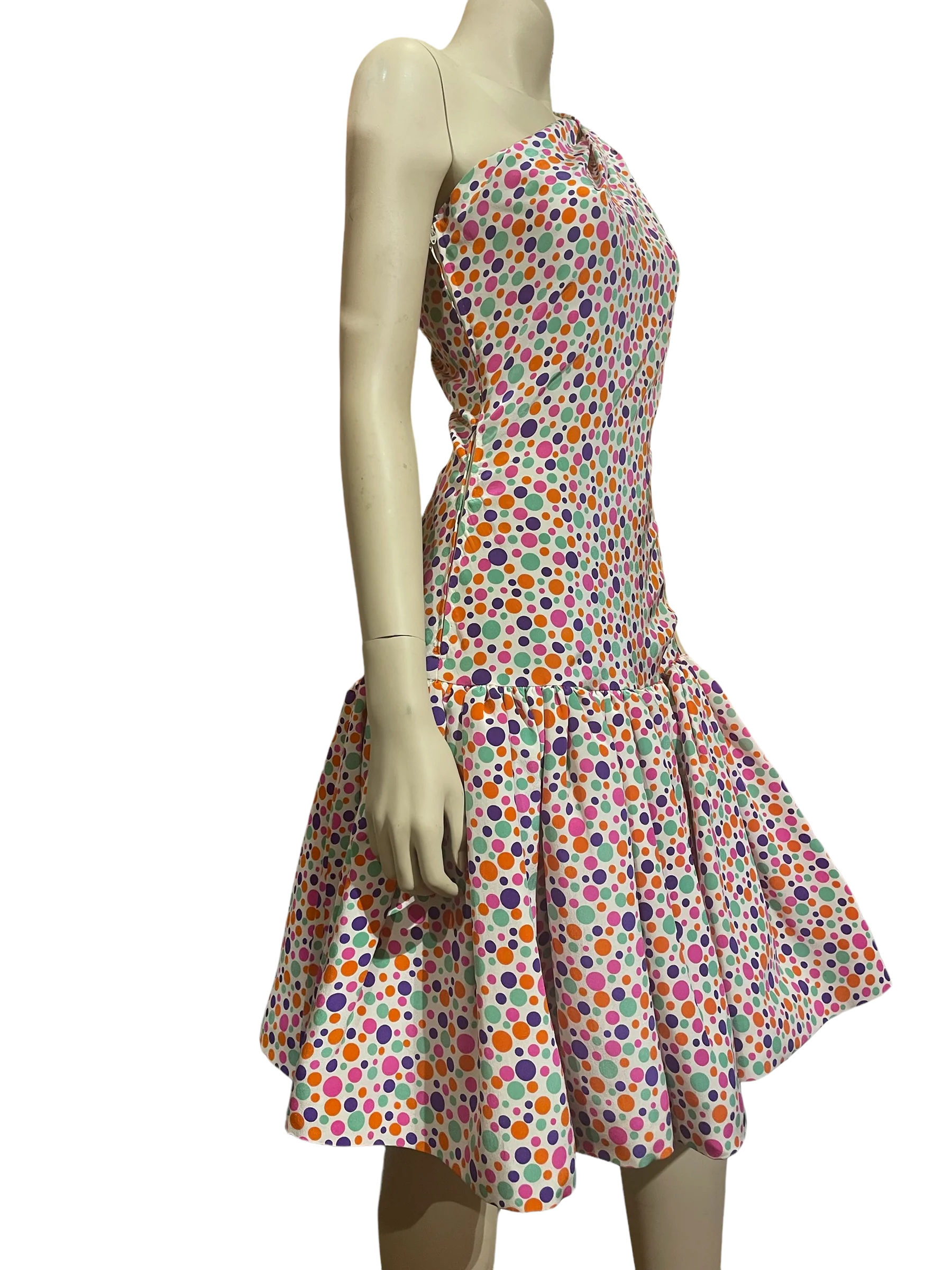 80s One Shoulder Multicolor Bubble Dress By Oscar de la Renta - Image 3