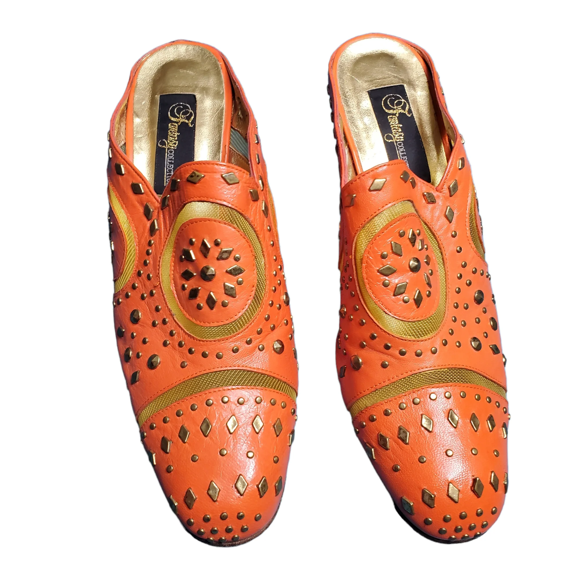 80s Orange Leather Studded Block Heel Mule By Fantasy Collection - Image 6