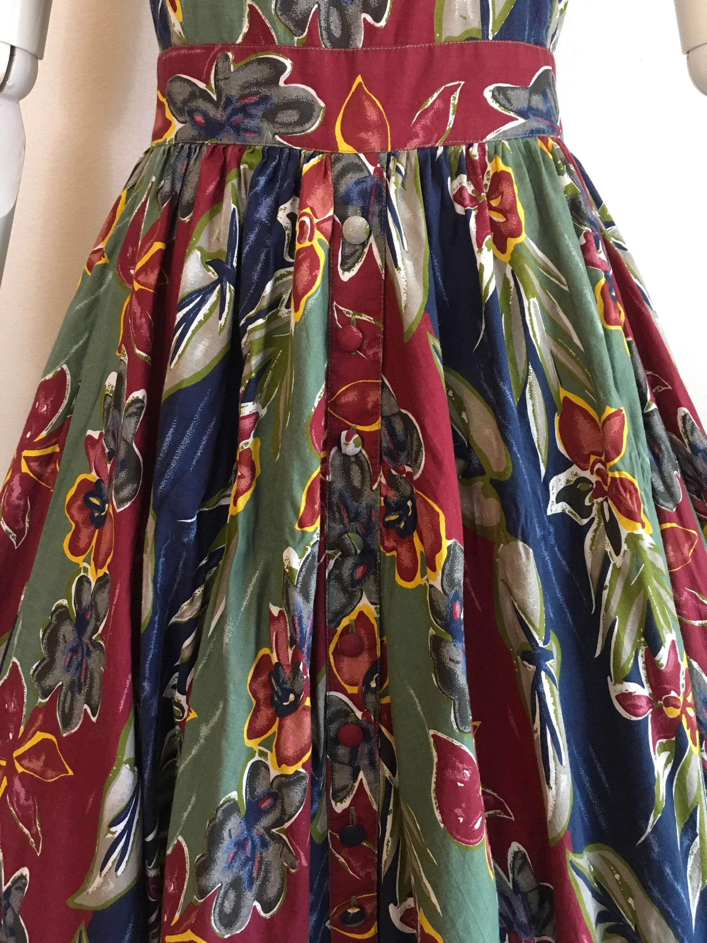 80's Orchids and Acanthus Leaves Halter Summer Dress - Image 5