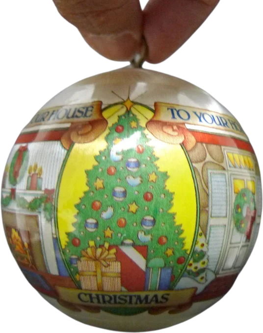 80s "our House To Your House" Satin Christmas Ornament By Holiday Greetings