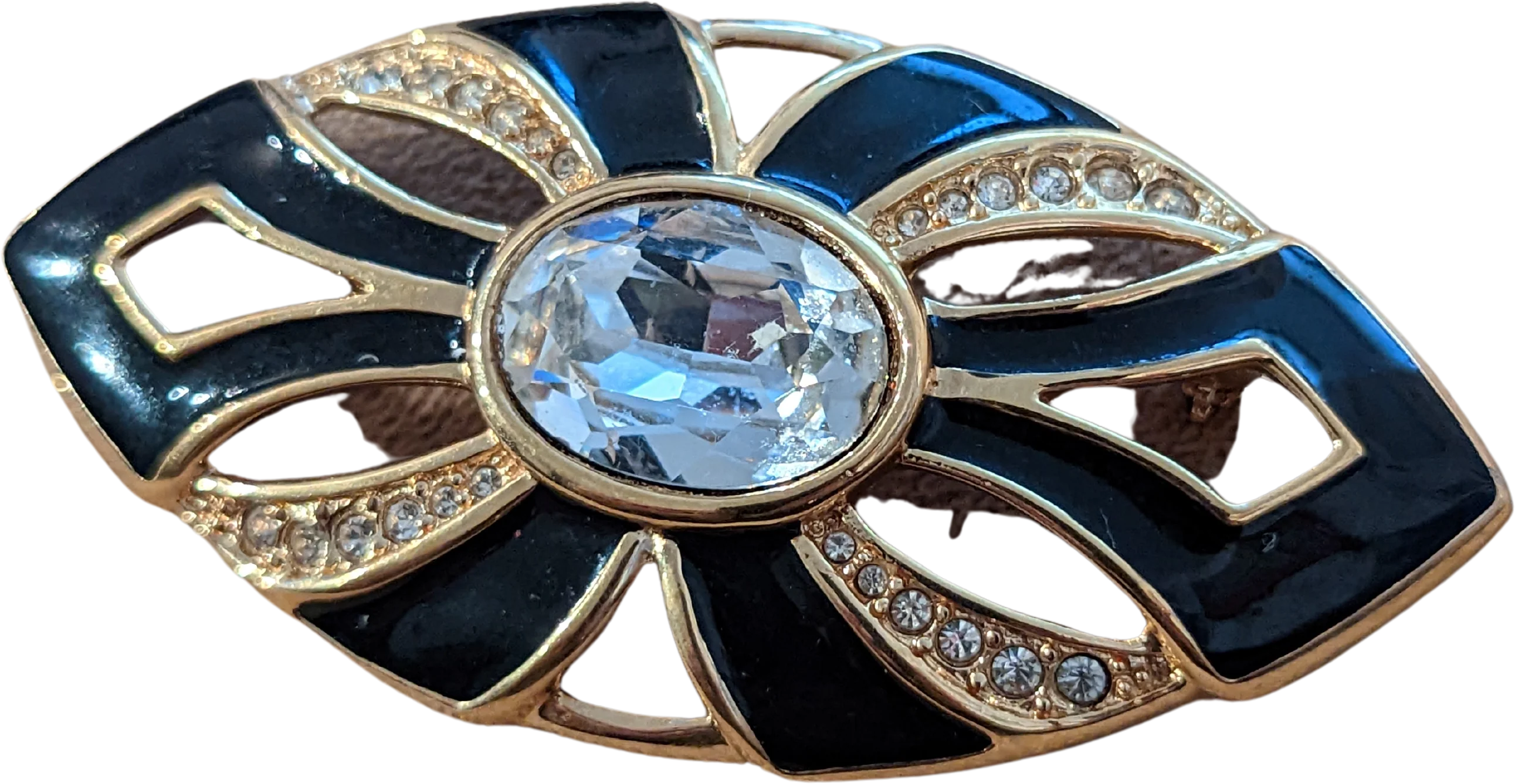80s Oval Black And Gold Brooch By Napier