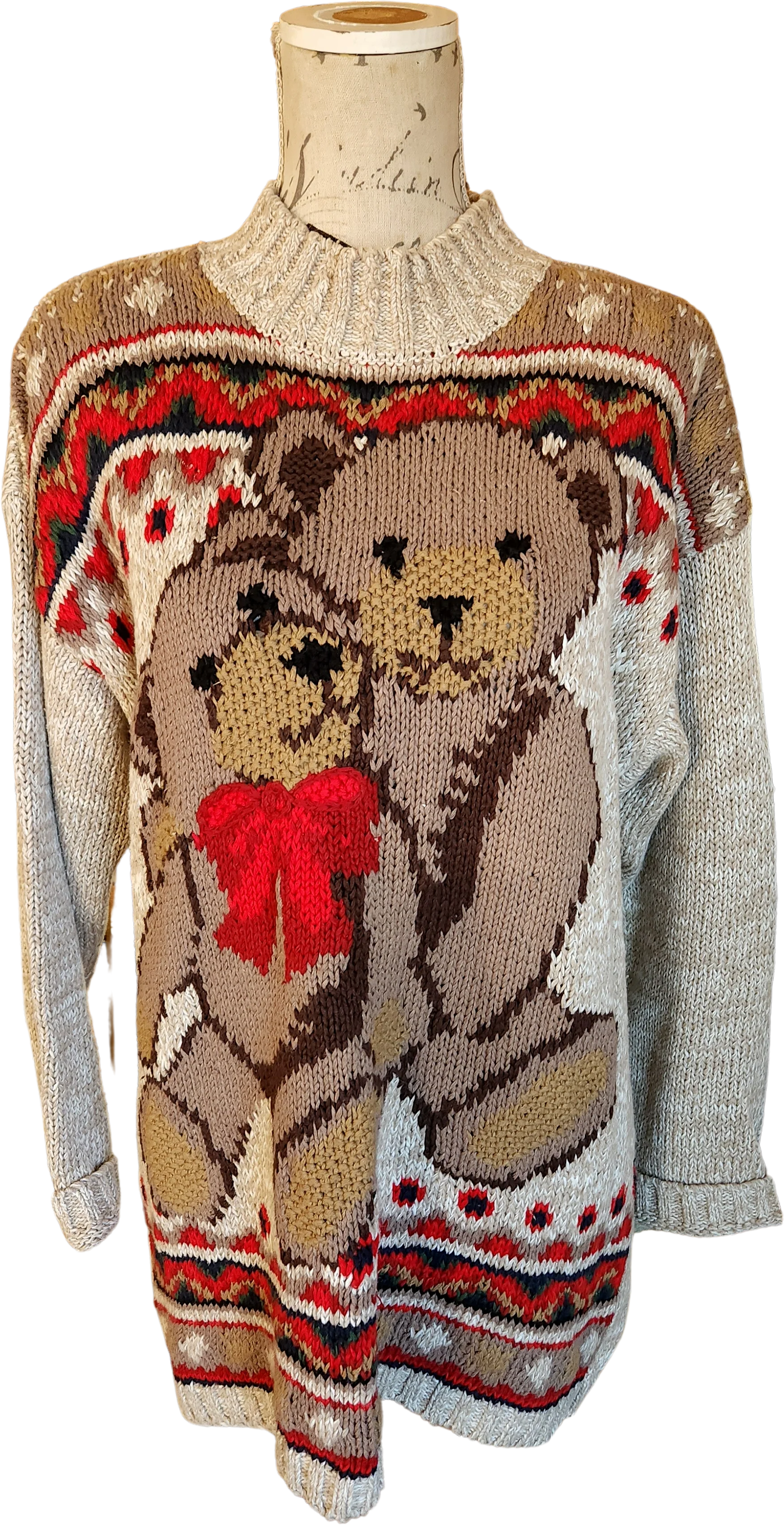 80s Oversize Christmas Teddy Bear Sweater By White Stag