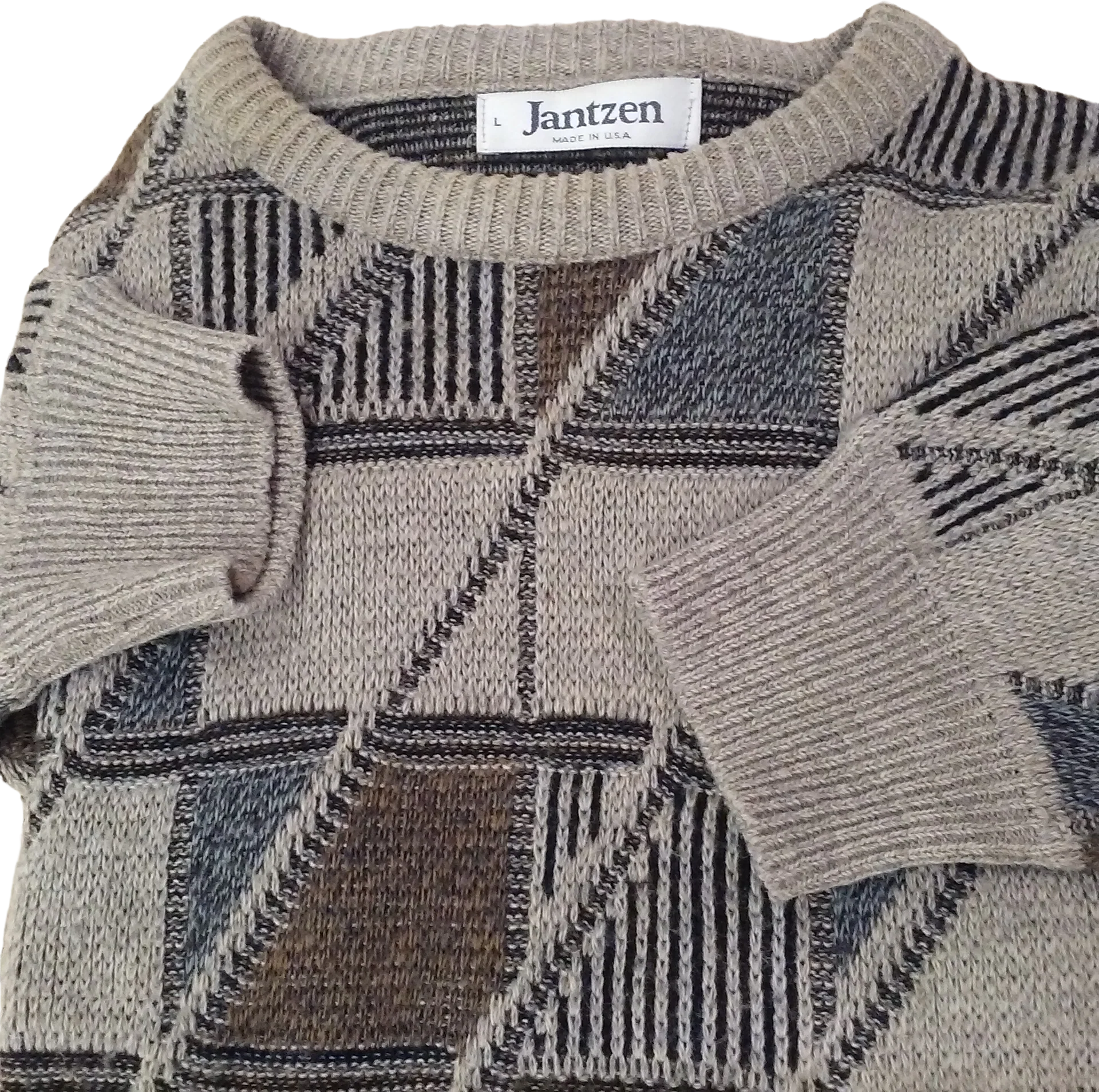 80s Oversize Crazy Geometric Grandpa Chic Dad Sweater By Jantzen Made In Usa - Image 2