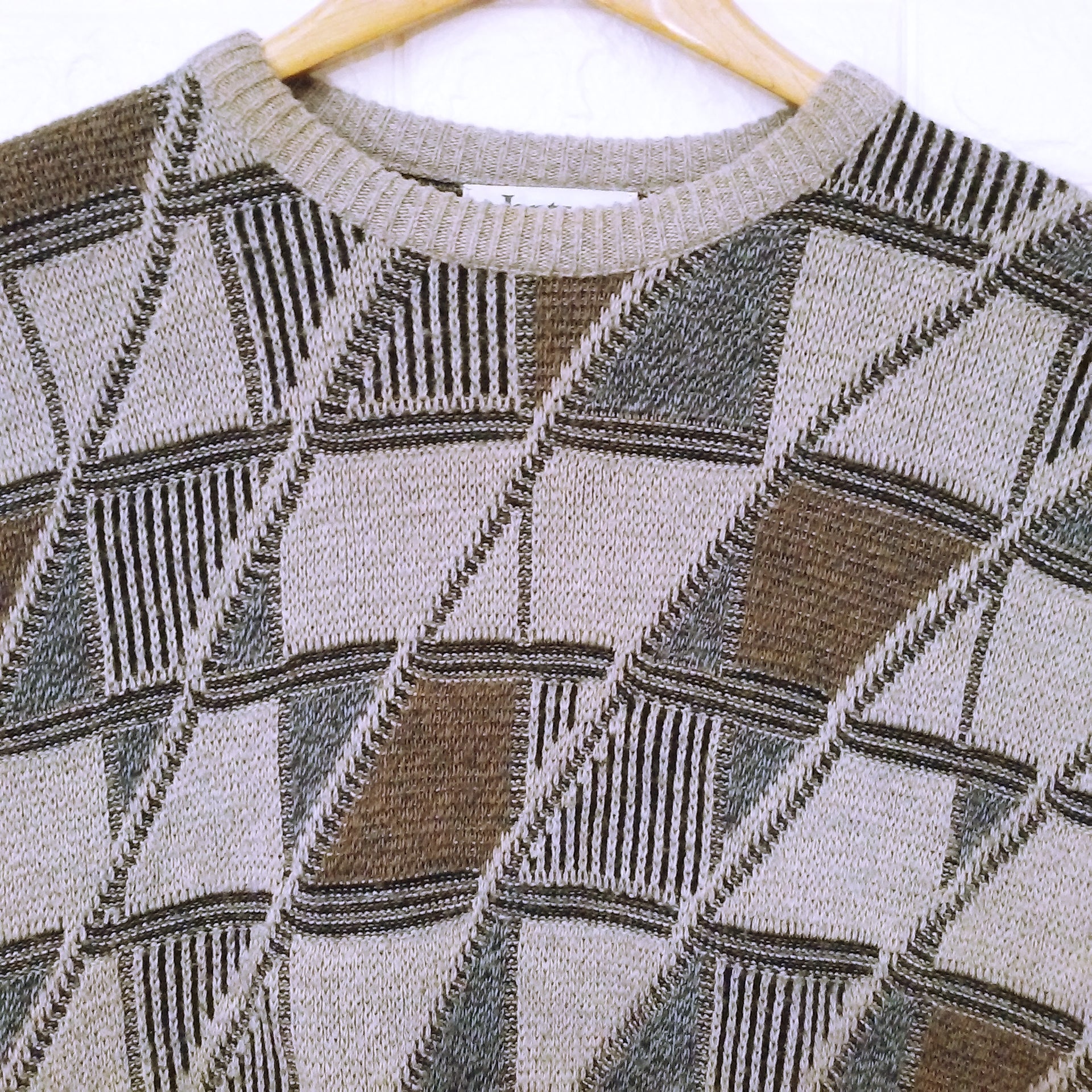 80s Oversize Crazy Geometric Grandpa Chic Dad Sweater By Jantzen Made In Usa - Image 5