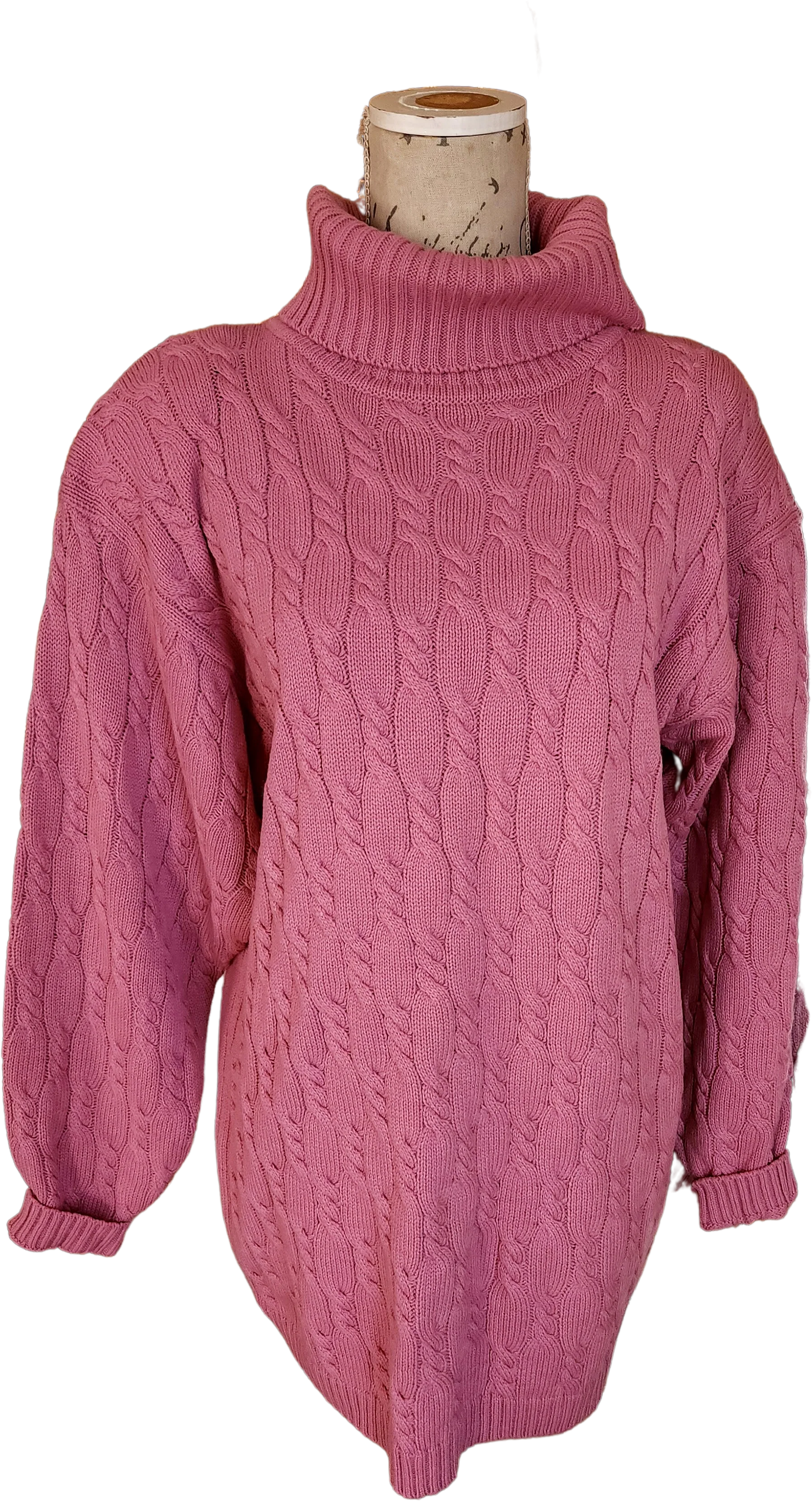 80s Oversized Pink Cable Knit Cowl Neck Sweater By Prides Landing